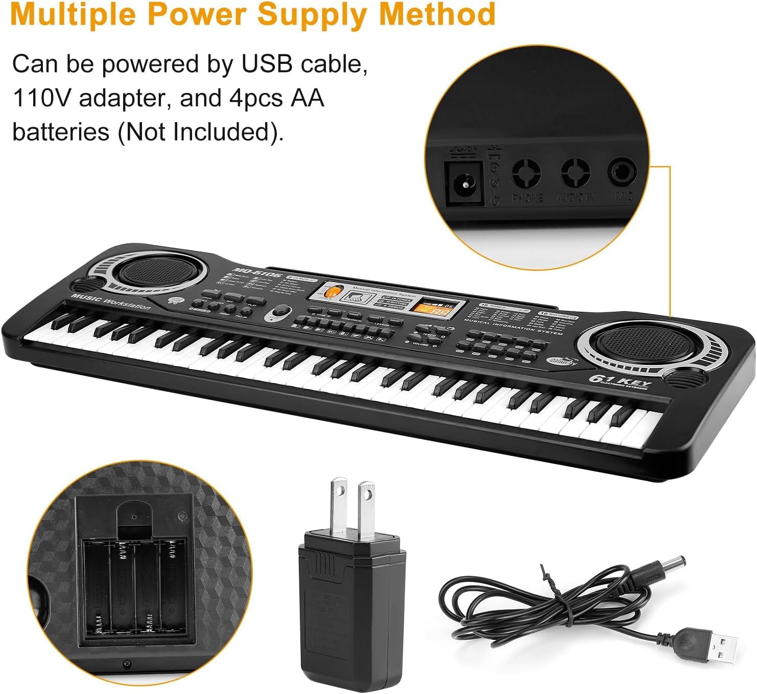 Anself 61-Key Electronic Keyboard Piano with Microphone for Kids (Black, 21.2 in x 6.7 in x 2.16 in) n5zvj
