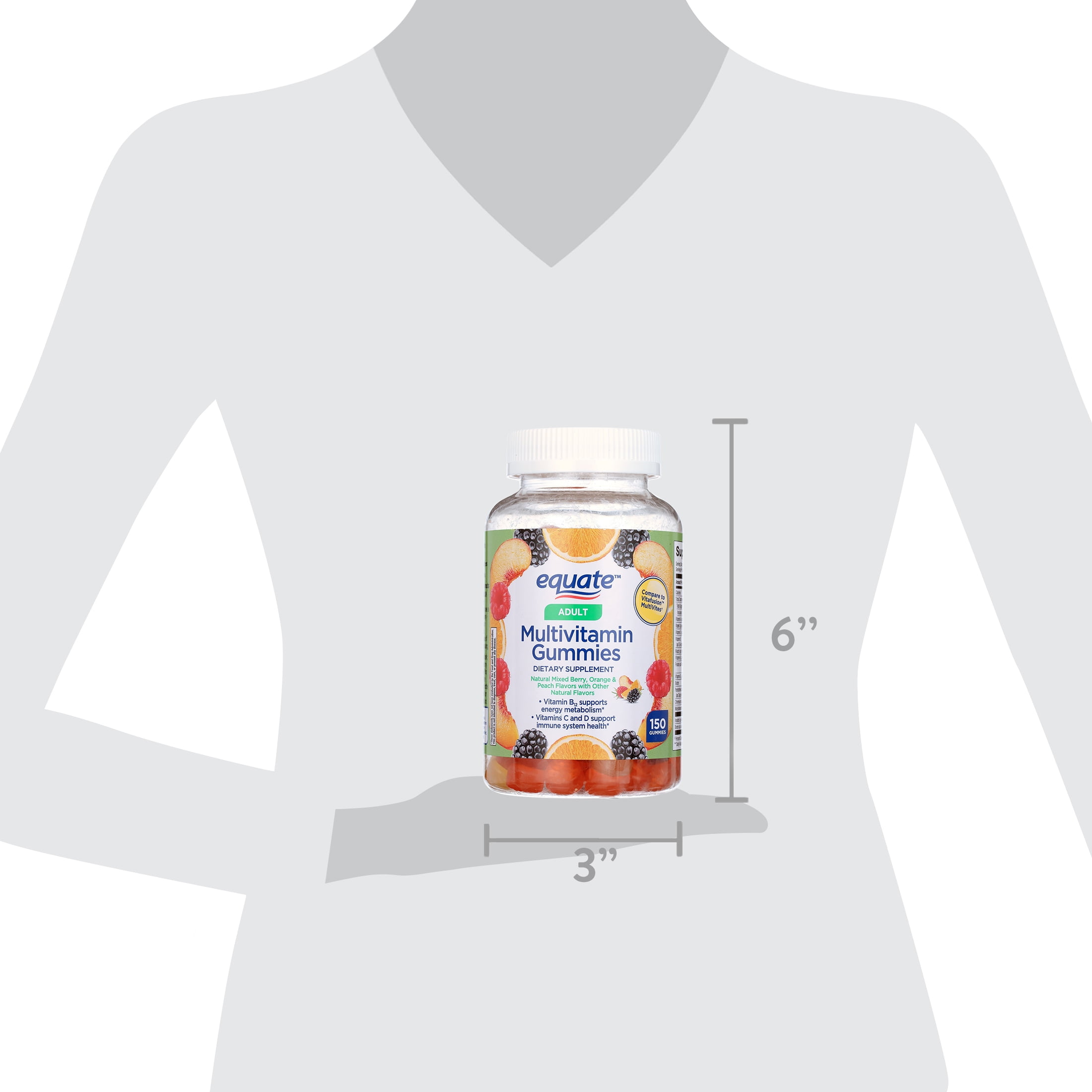 Equate Multivitamin Gummies for Immune Support, Daily Dietary Supplement (Mixed Berry, Orange, Peach, 150 Count) zj7ua