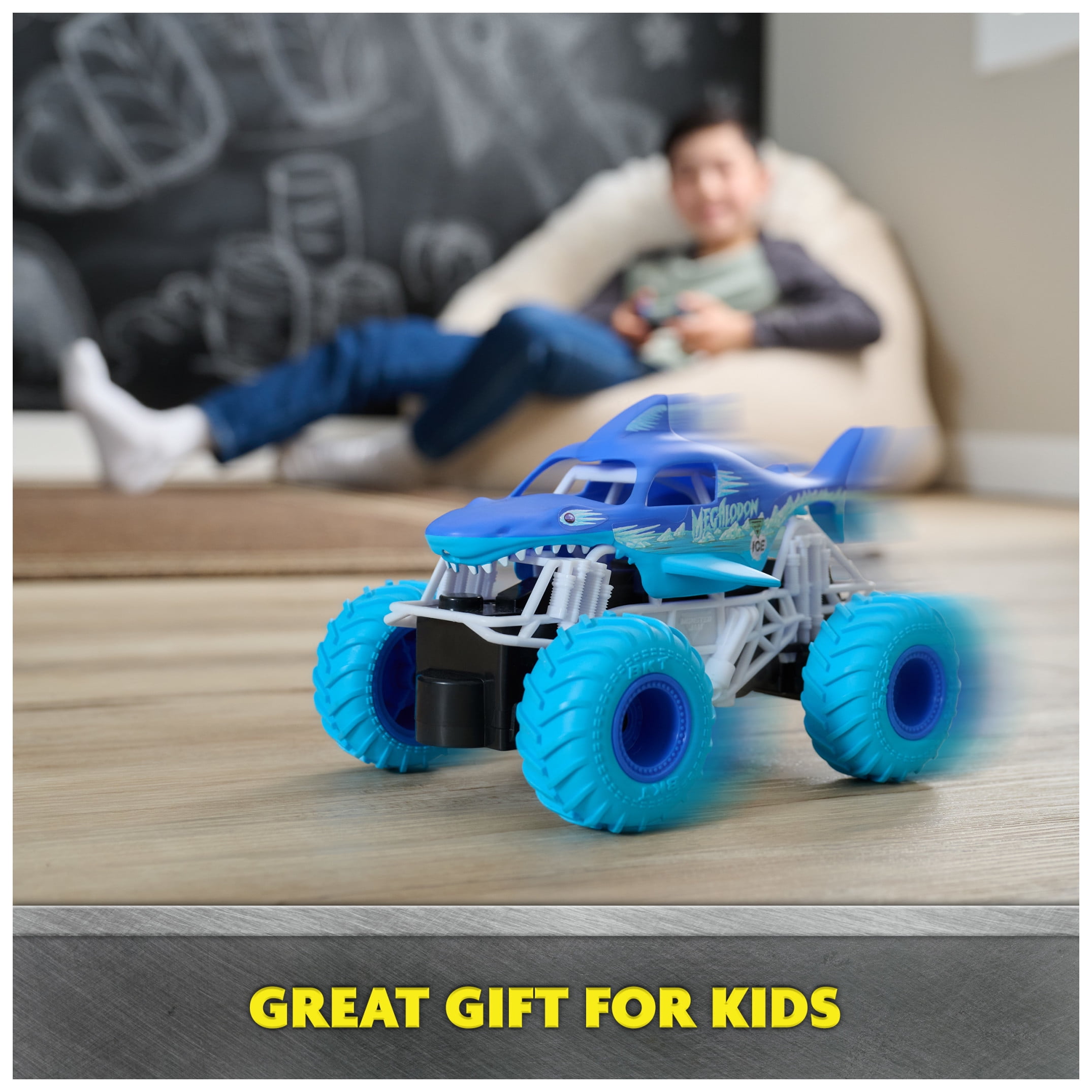 Monster Jam Megalodon Ice RC Monster Truck, Remote Control Off-Road Vehicle (Blue, 1:24 Scale) 3xwjs