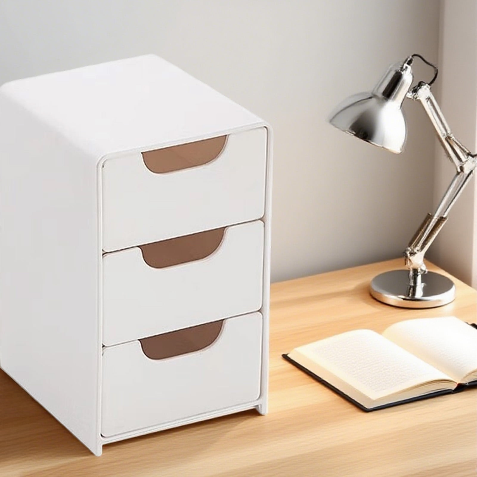 Gnmfd Plastic Drawer Storage Organizer, Stackable Sliding Cabinet for Kitchen, Bathroom, and Office (White, 12 in x 8 in x 6 in) 5a7if