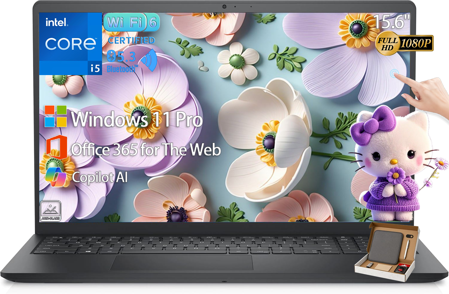 Dell Inspiron 15.6 in FHD Touchscreen Laptop (Intel Core i5-1334U, 16GB RAM, 512GB SSD, Windows 11 Pro, Black) vz0ch