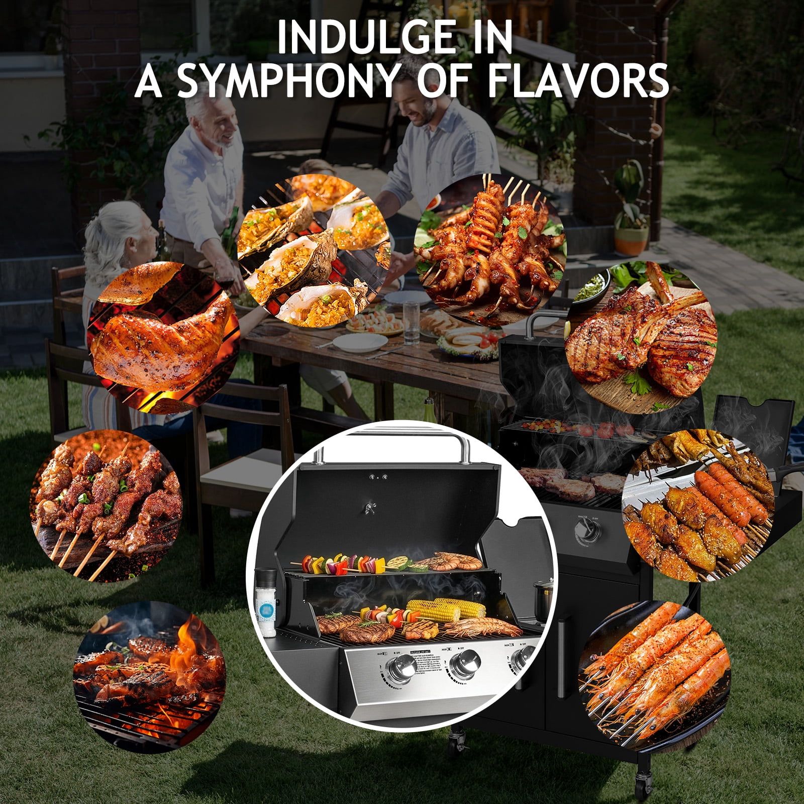 UBesGoo 3-Burner Propane Gas Grill with Side Burner (Black, 46000 BTU) qi2i0