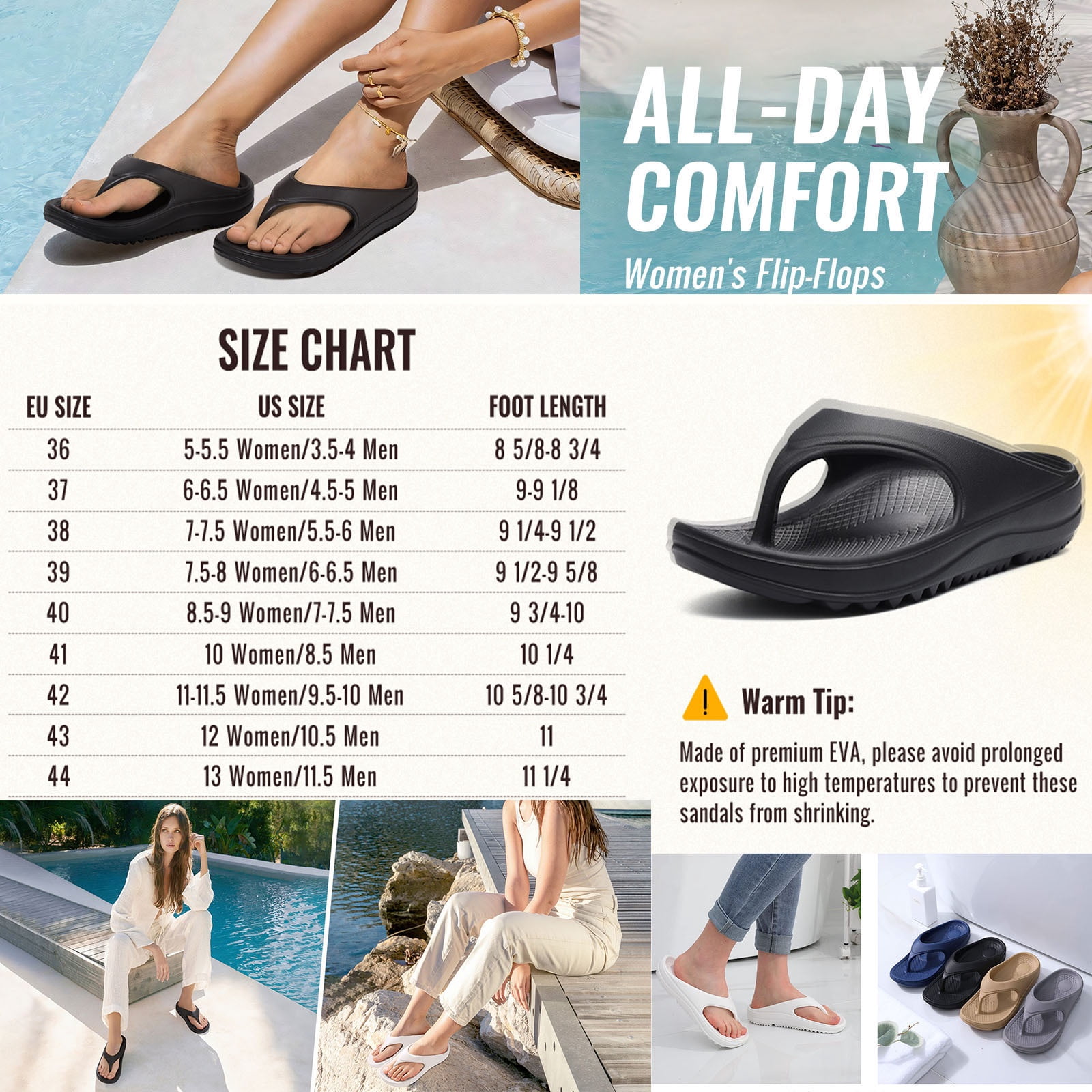 Litfun Orthotic Flip Flops for Women, Arch Support Recovery Sandals, Pillow Soft EVA Platform Shoes (Black, 9 US) gqmfz