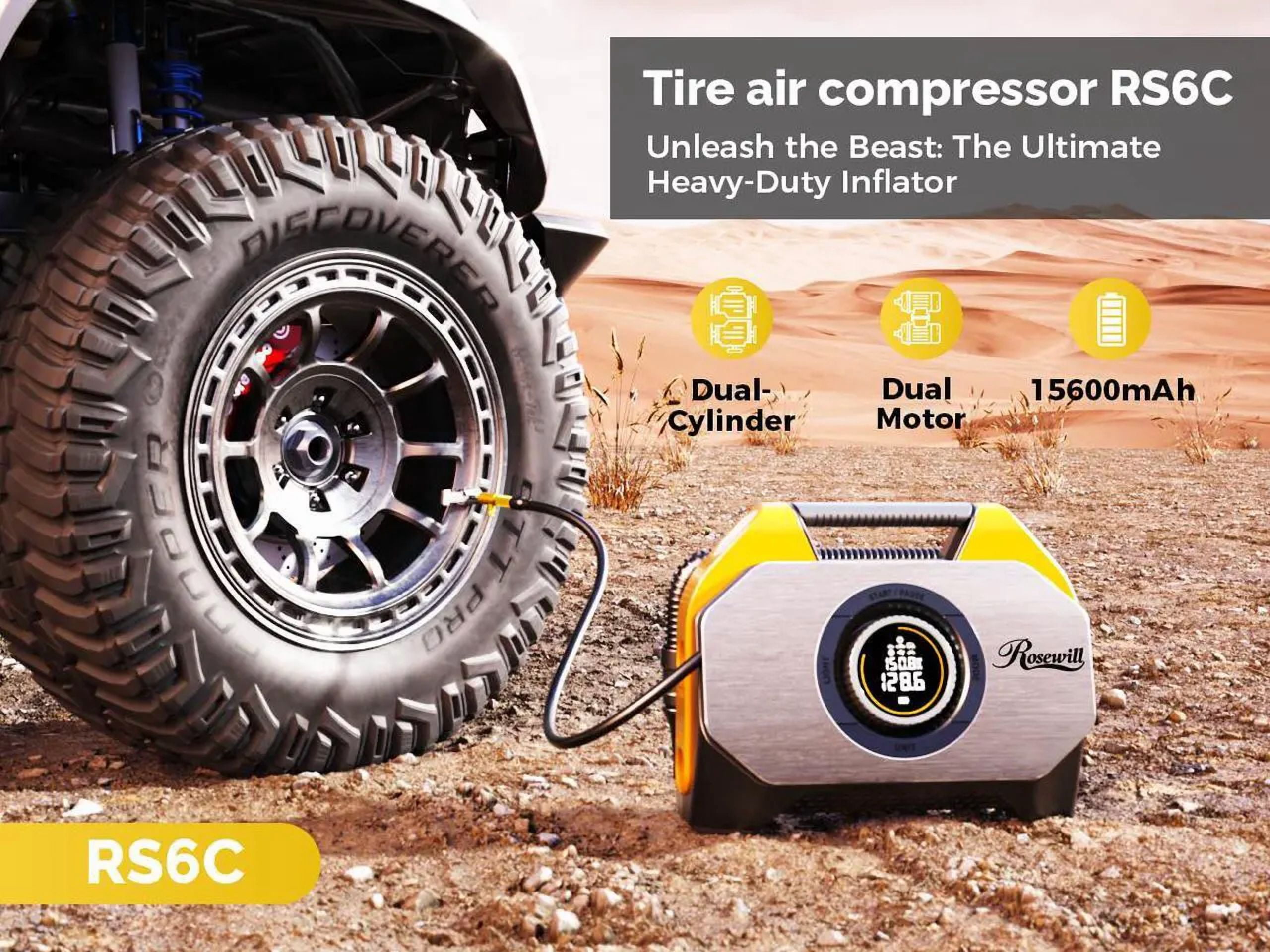 Rosewill Vortex RS6C Cordless Tire Inflator Portable Air Compressor (Orange, 15600mAh Battery) 8edlk