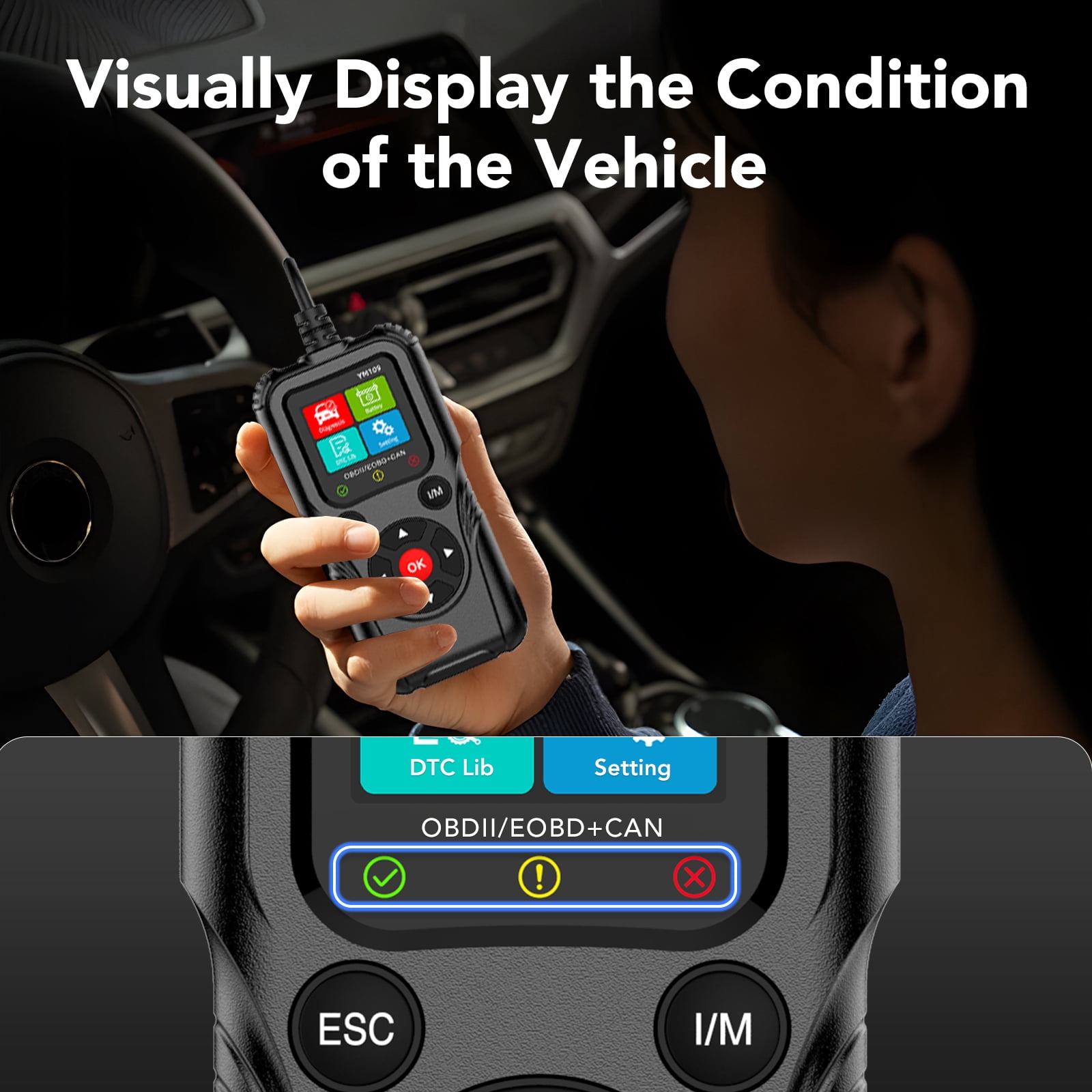 KT1 OBD2 Scanner Car Code Reader Diagnostic Tool for Check Engine Light (Black, 2.8 in Display) k5zb7
