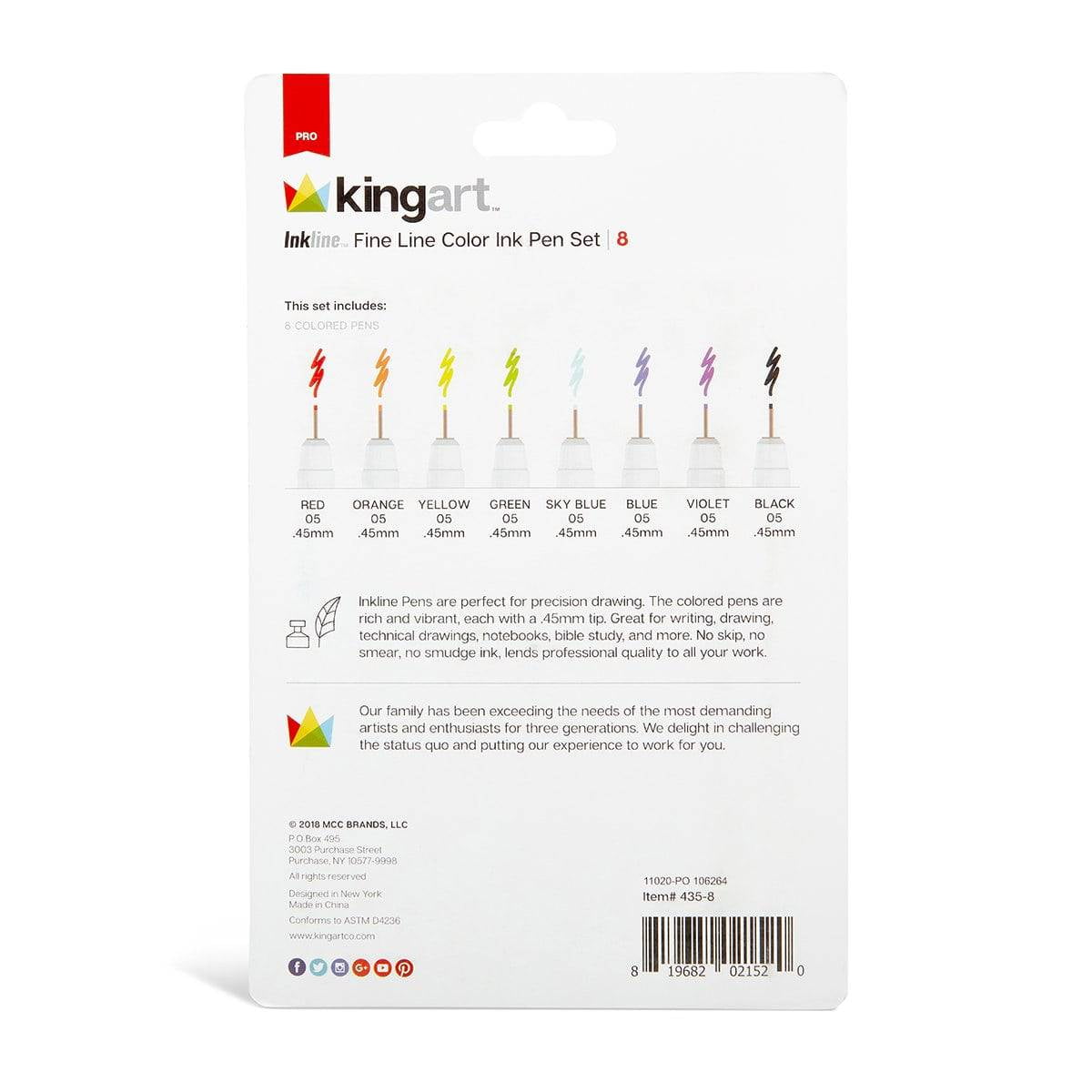 KINGART Inkline Fine Line Art Pens Set (8 Colors, 0.02 in) 8o70r