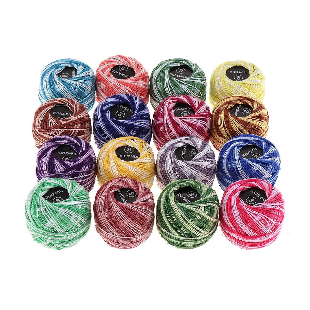 DYNWAVE Crochet Thread Set (Assorted Colors, 16 Pack) Size 8 Embroidery Floss for Needlepoint and Cross Stitch 74lz7
