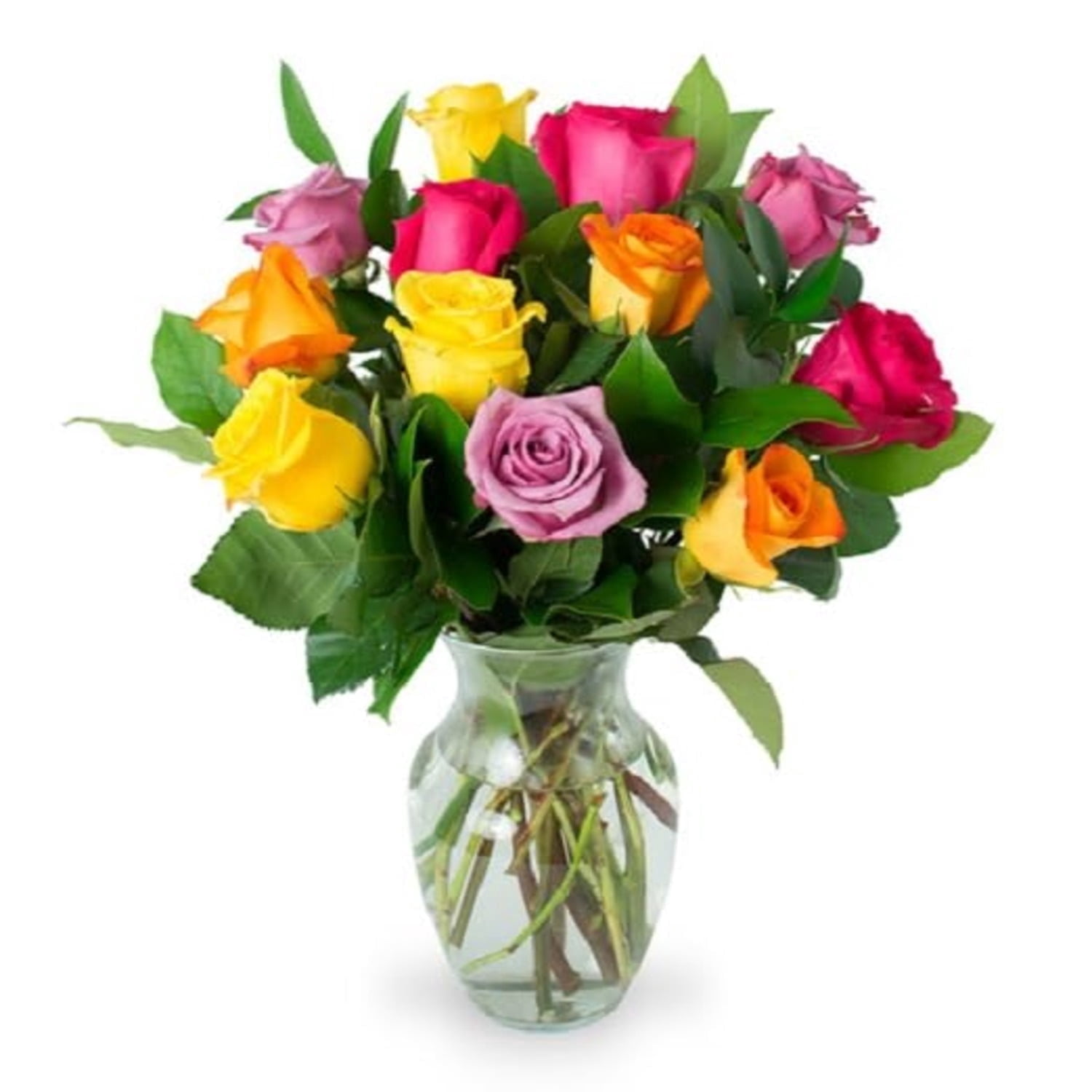 KaBloom Fresh Cut Roses Bouquet with Decorative Vase (Assorted Colors, 12 Count) rowqc