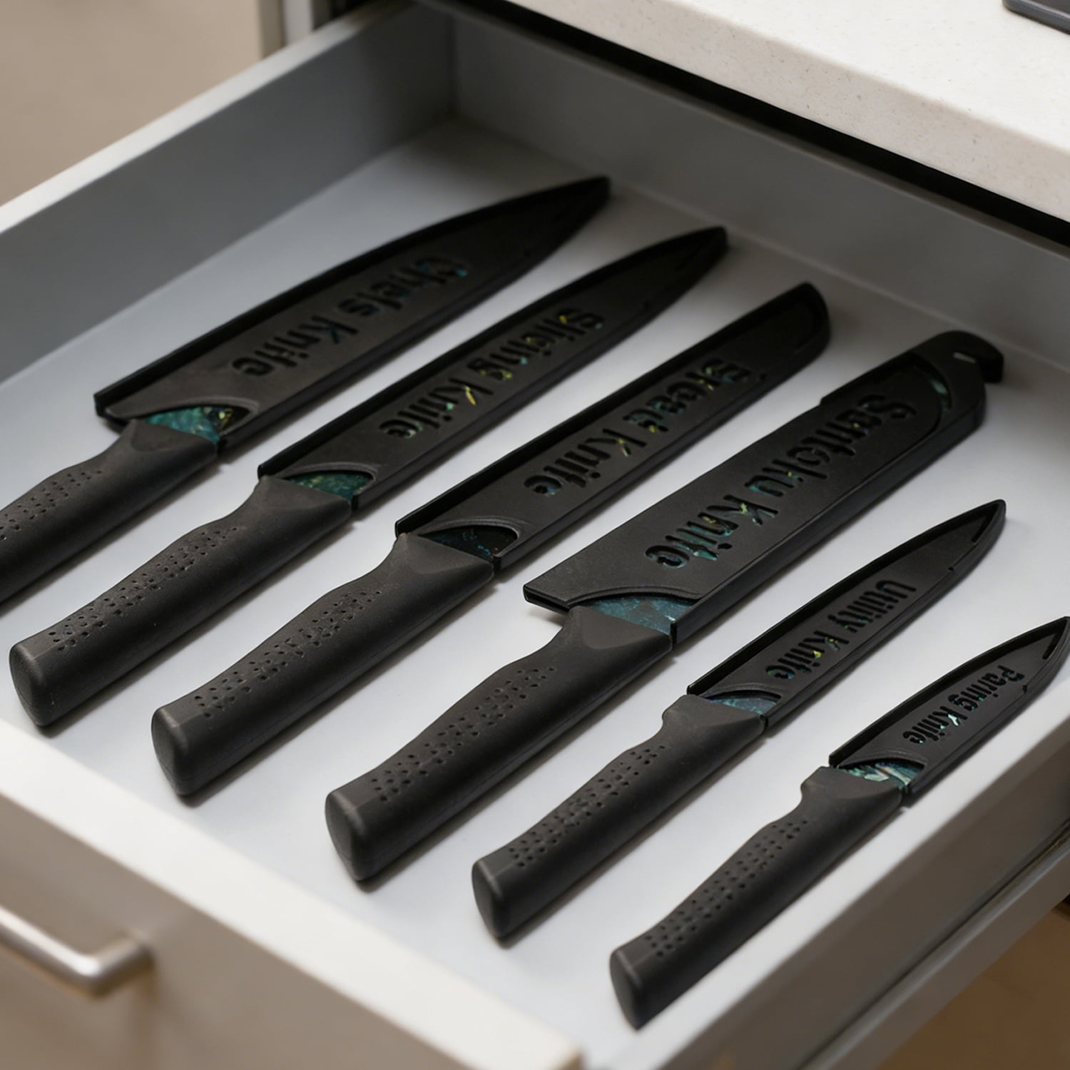 NULAS 6-Piece Kitchen Knife Set with Protective Covers, Stainless Steel Non-Stick Blades (Green, 6-Piece Set) dwj5t