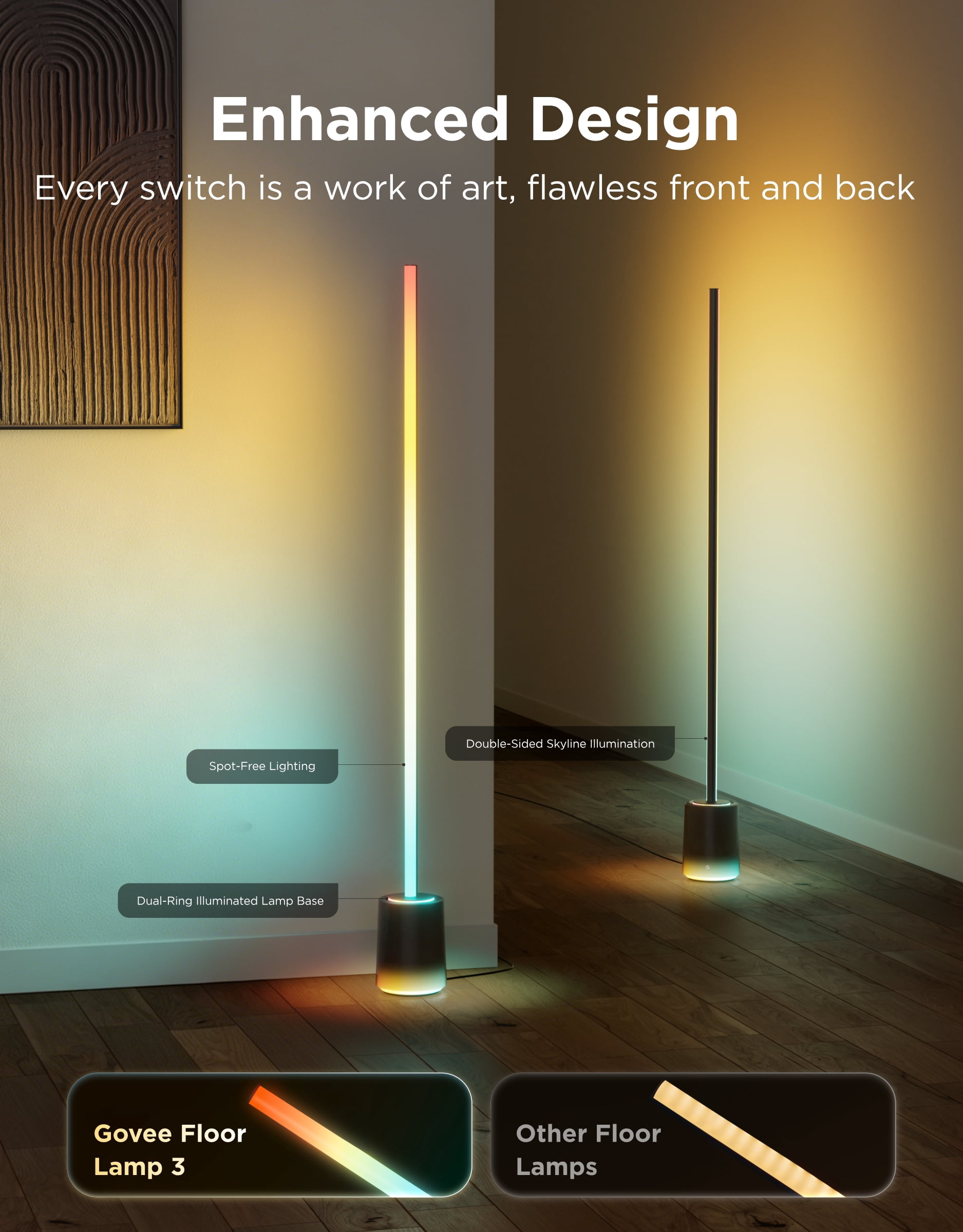 Govee Floor Lamp 3 Smart LED Standing Lamp with LuminBlend+ Technology (RGBIC, 2100lm, 1000K-10000K) 4frsc