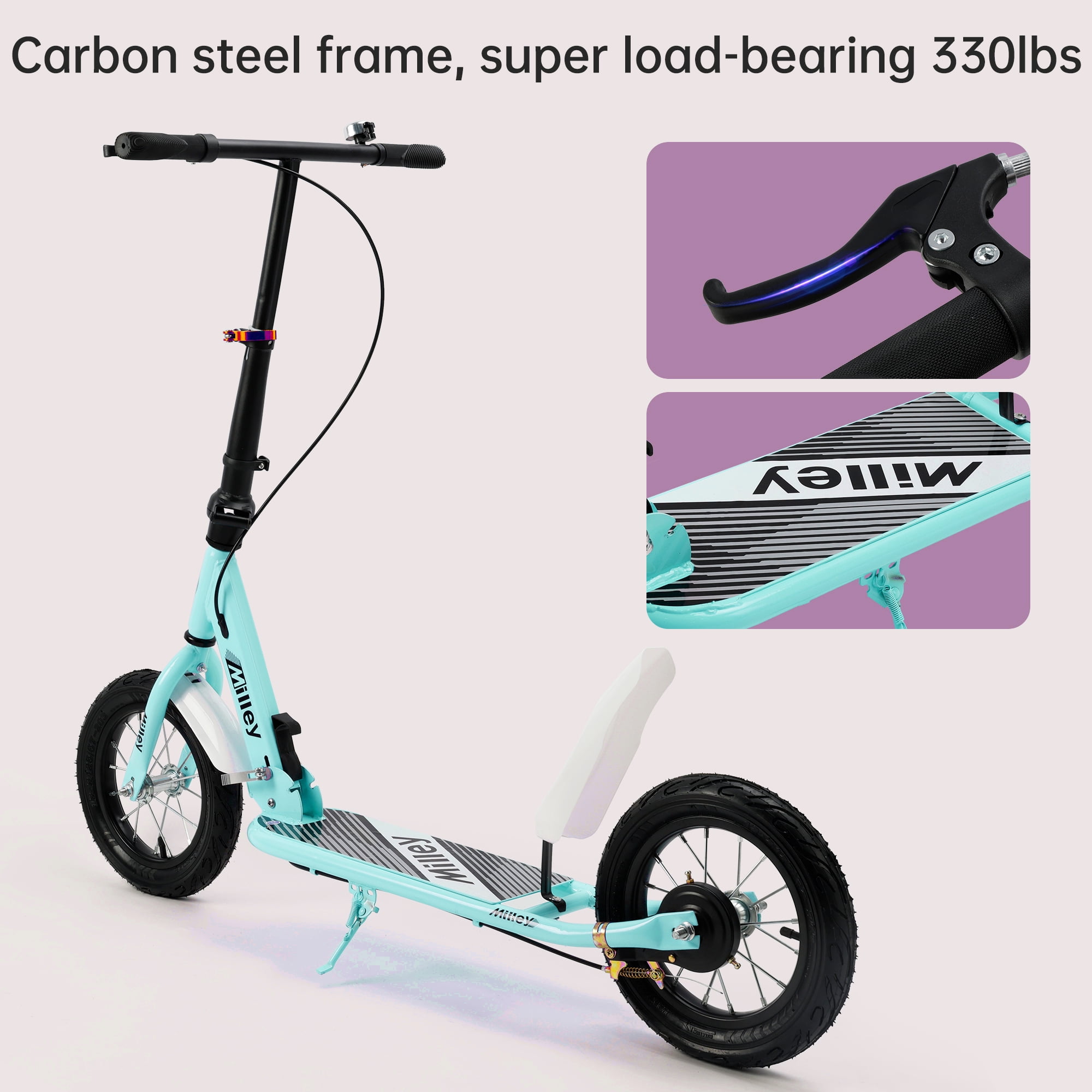 Bruce & Shark Foldable Commuter Kick Scooter with 12 in Air Tires (Pink) 8zp8t