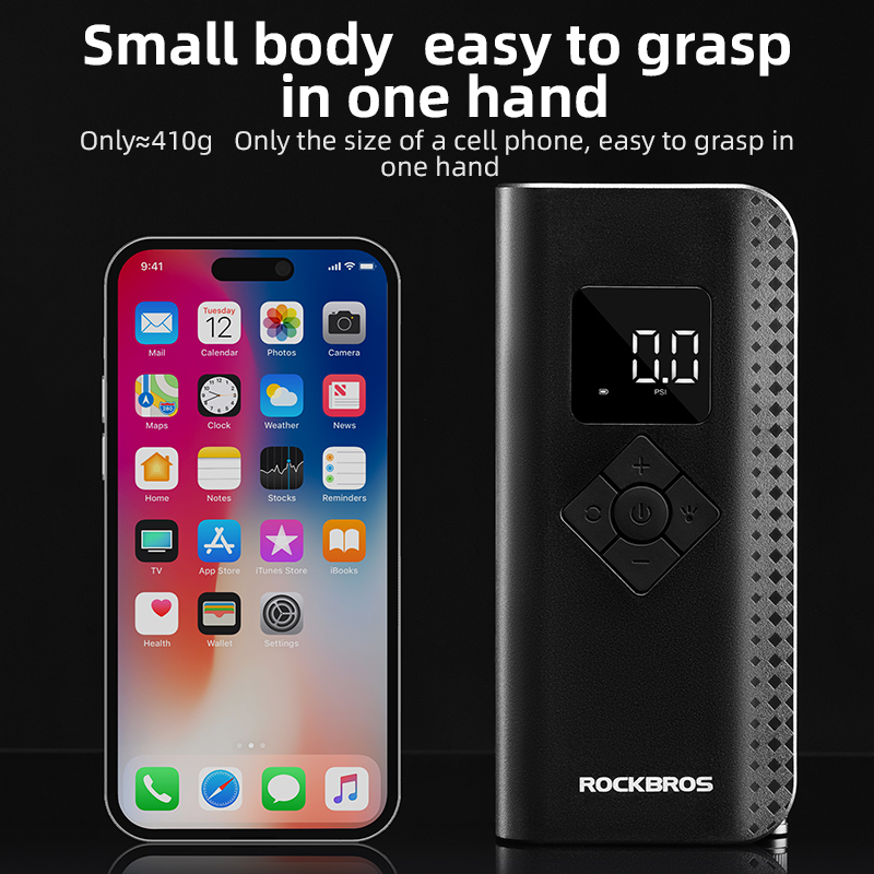 ROCKBROS Electric Bike Air Pump Portable Wireless 150 PSI Inflator (Black, 0.9 lb) qtsvv