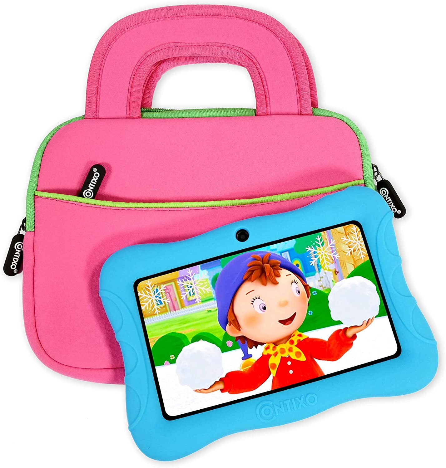 Contixo Kids Tablet Carrying Case, Water-Resistant Neoprene Sleeve with Accessory Pocket (Pink, 10 in) wi9fq