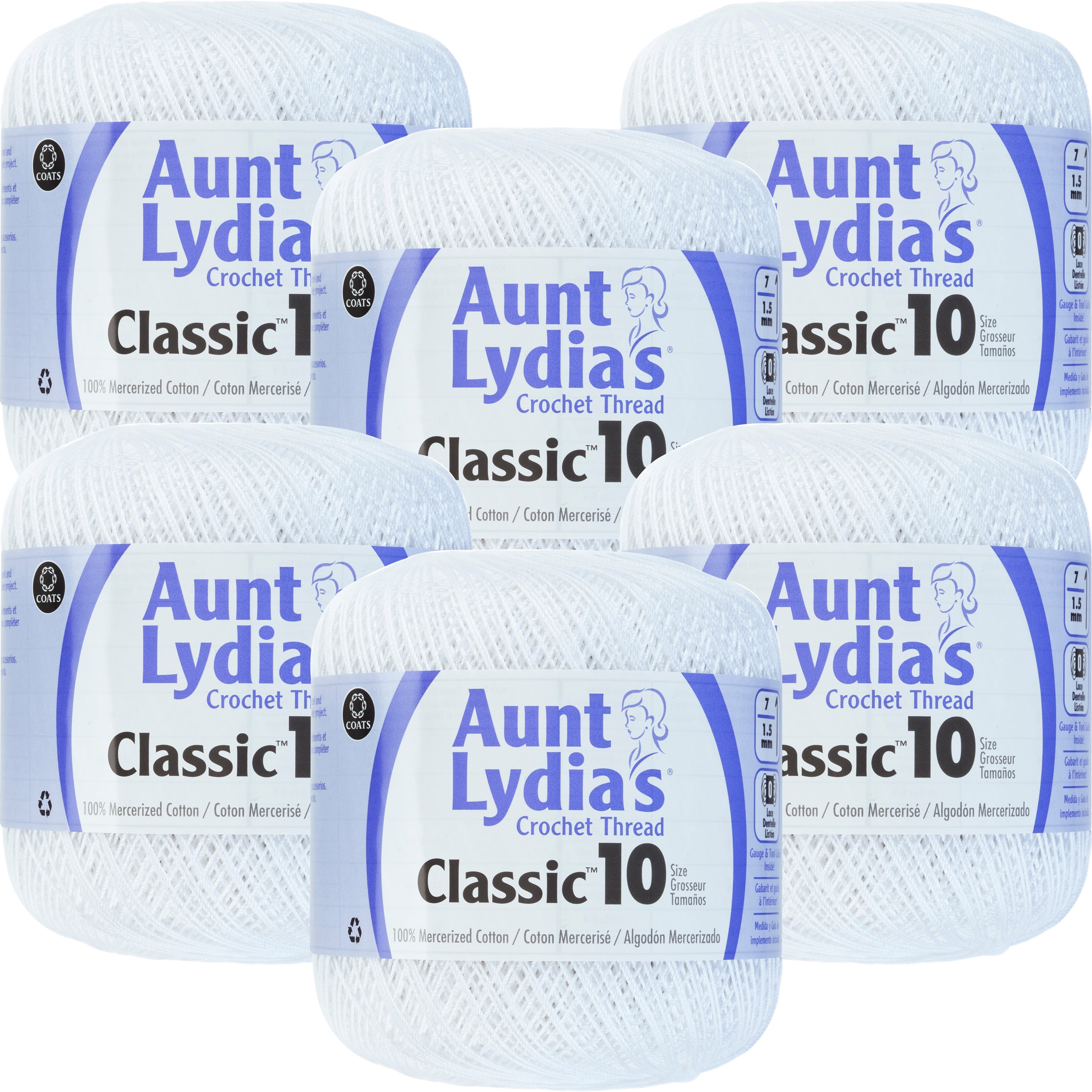 Aunt Lydia's Classic Crochet Thread Size 10 (White, 6-Pack) j28ny