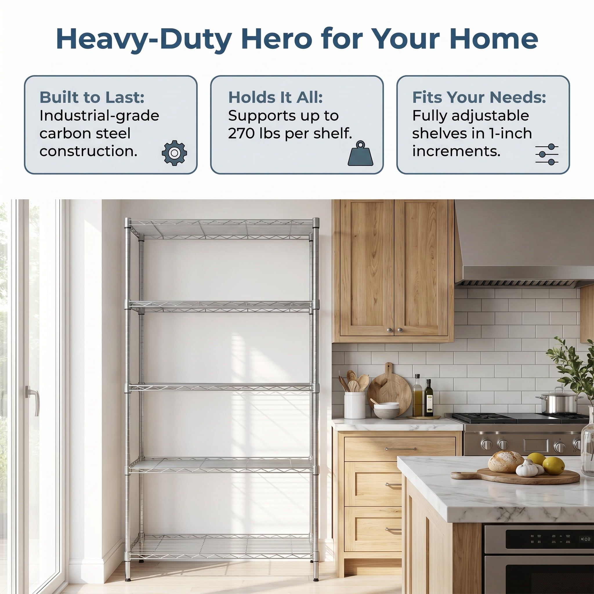 Ktaxon 5-Tier Heavy-Duty Wire Shelving Unit, Adjustable Steel Storage Rack for Garage and Kitchen (Silver, 29.13 in W x 13.39 in D x 59.06 in H) 9h852