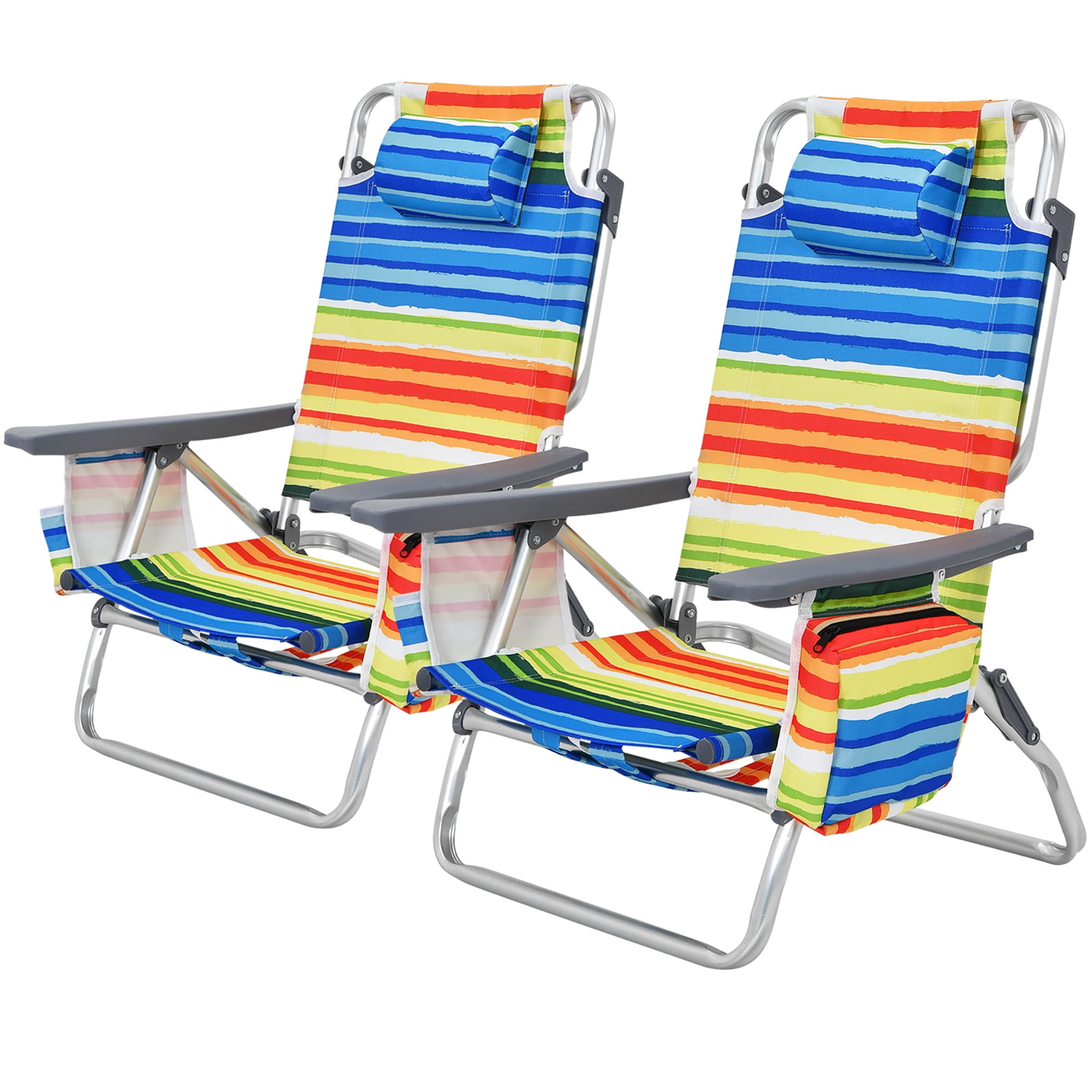Costway 2-Pack Folding Backpack Beach Chair (5-Position Reclining Outdoor Chair with Pillow, Yellow) peyhw