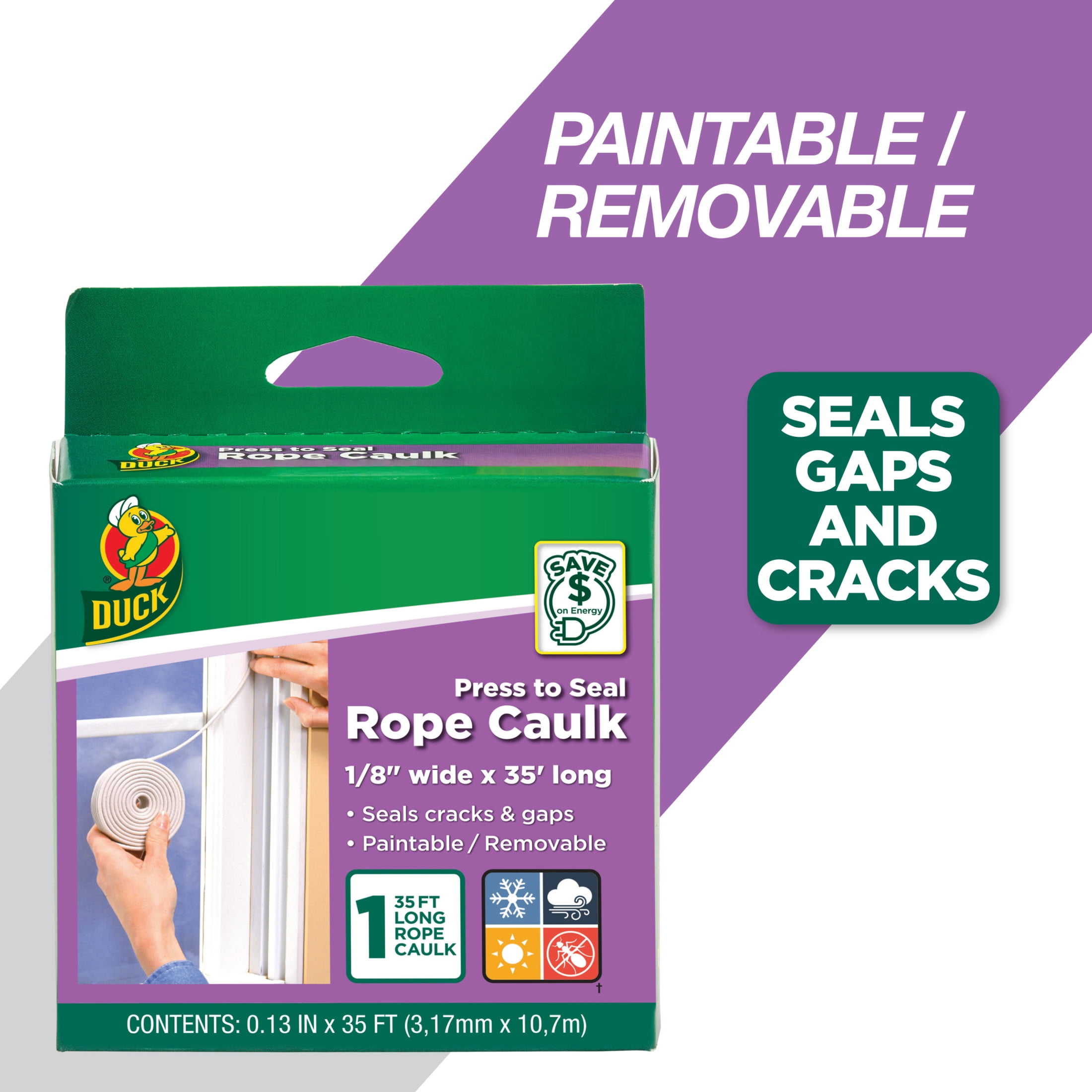 Duck Brand Rubber Rope Caulk for Windows and Doors (White, 0.125 in. x 35 ft.) qspd3
