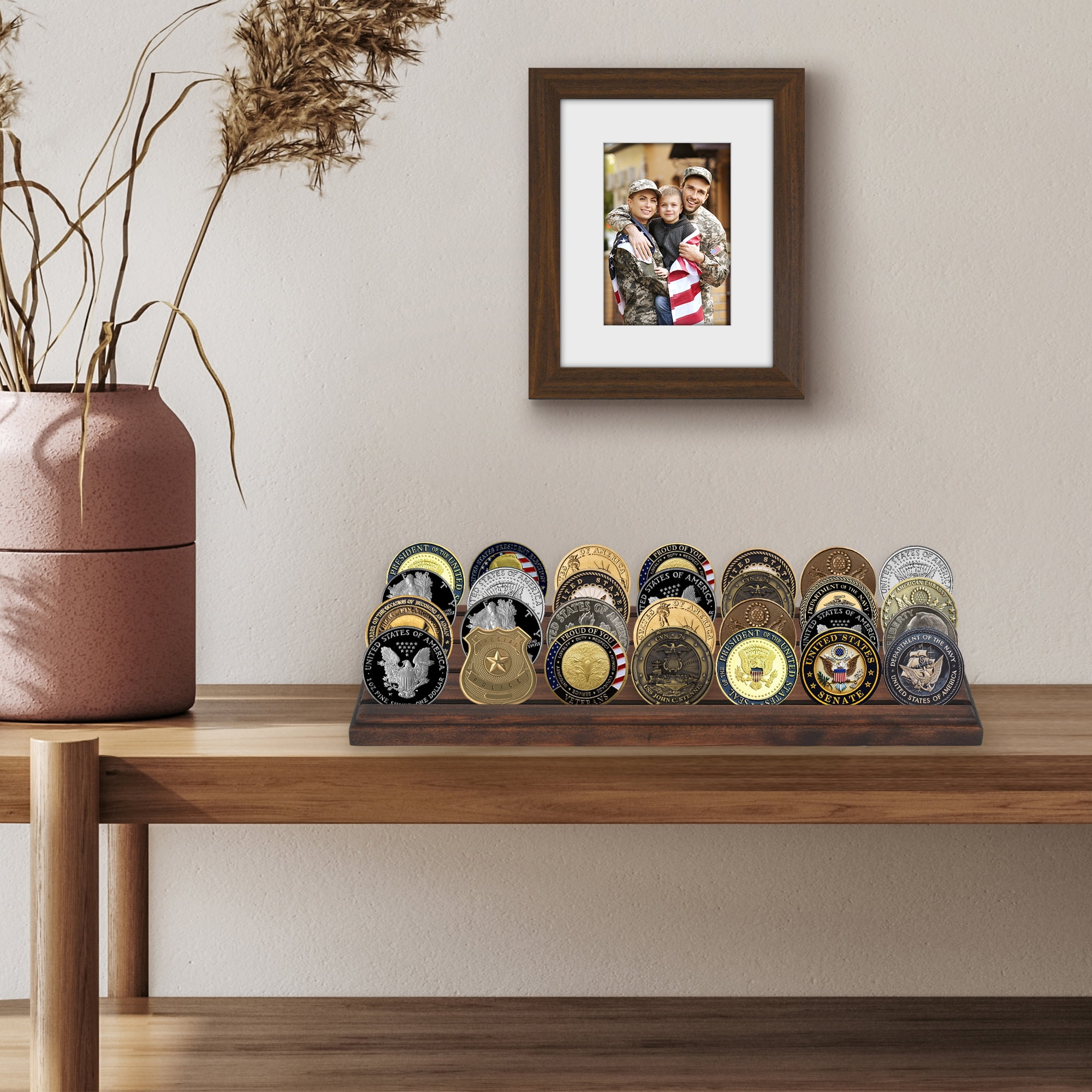 Americanflat Challenge Coin Display Stand for Military Collectibles (Walnut, 12 in x 4 in) uhm5p