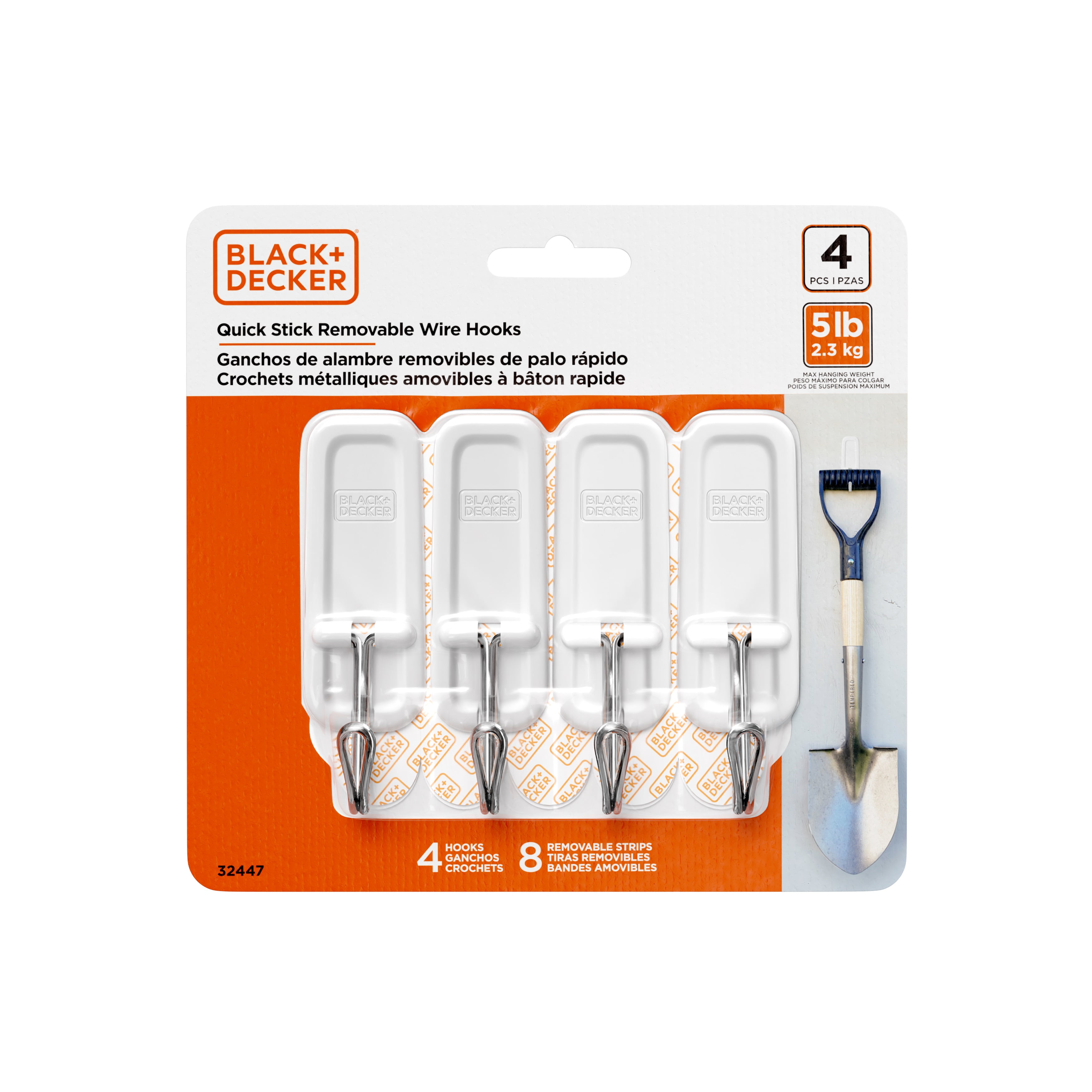 BLACK+DECKER Removable Wall Hooks (White, 4-Pack, 5 lb Capacity) sl4vn