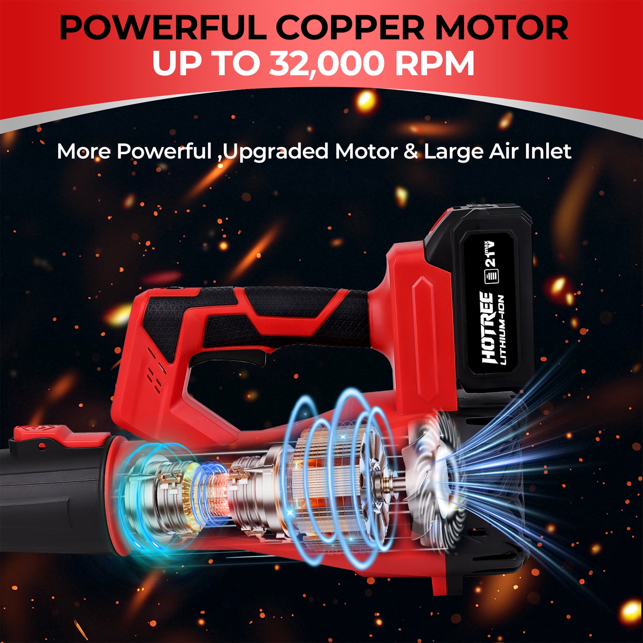 HOTREE Cordless Electric Leaf Blower, 480CFM 160MPH, 6 Speed Settings with 2 Batteries (Black, 2-Battery Kit) gnrsl
