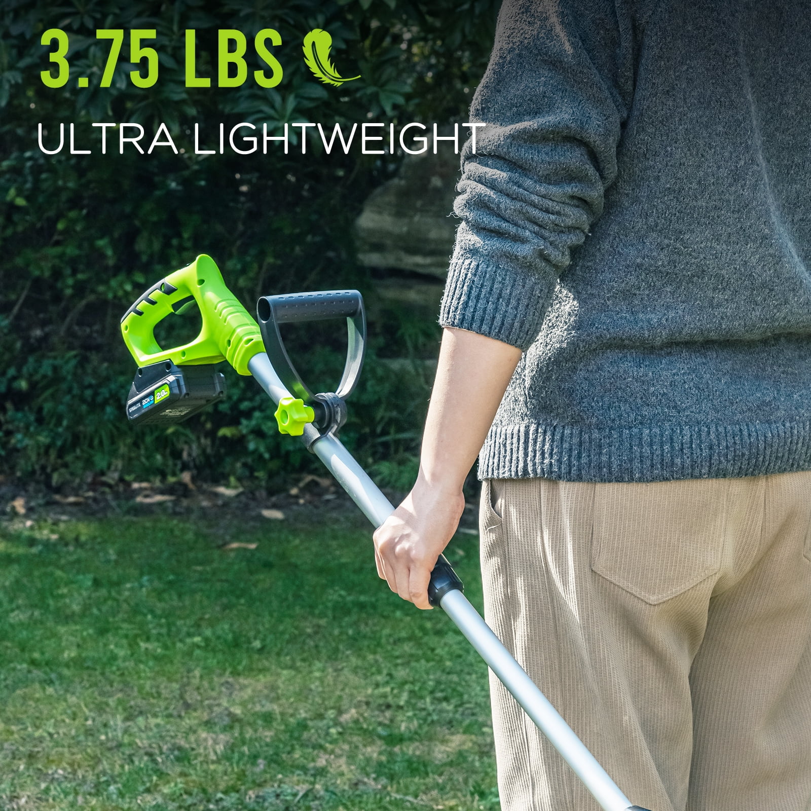 Steelite 21V Cordless String Trimmer and Edger, Lightweight Electric Weed Wacker with 2.0Ah Battery and Charger (Green, 12 in) dof3c