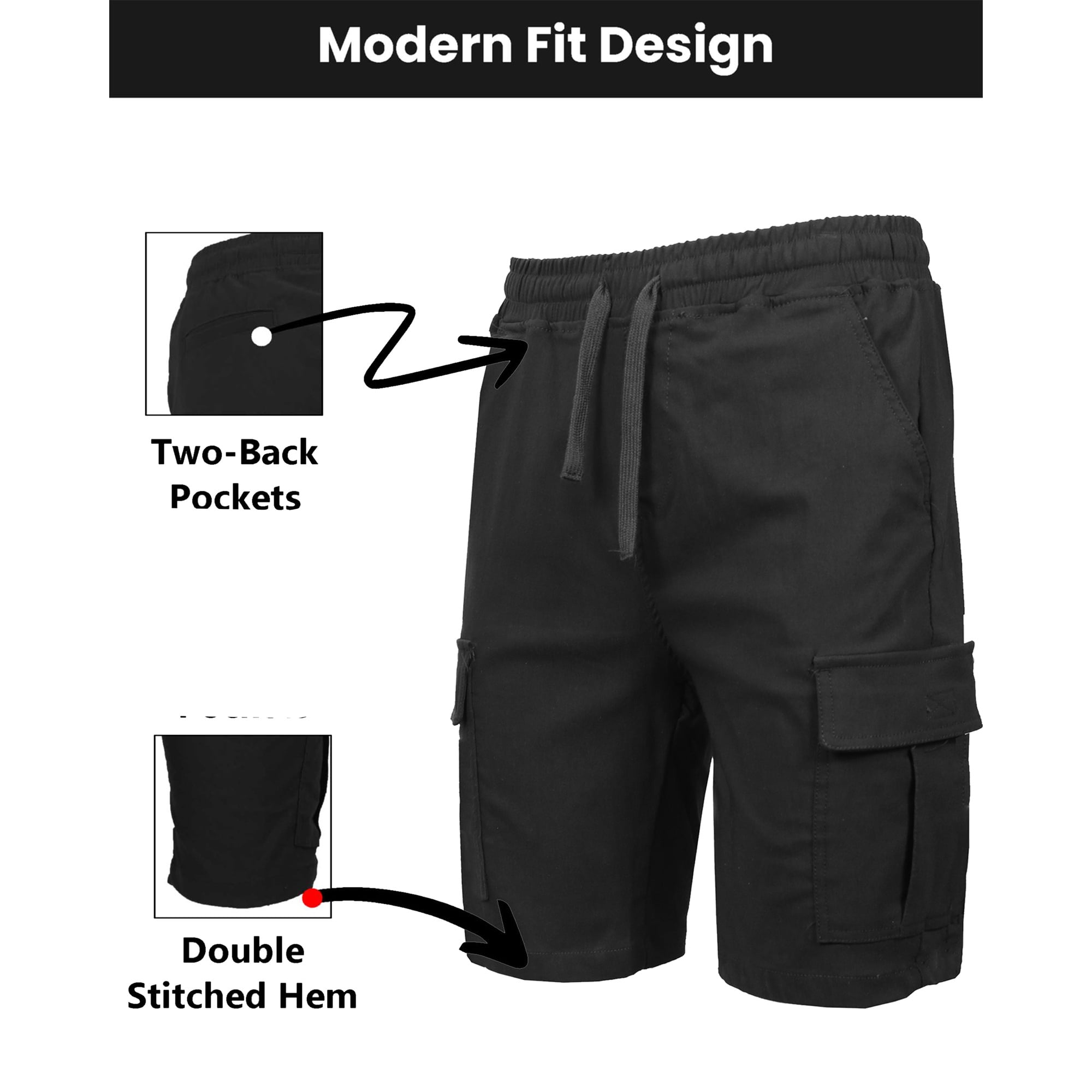 Galaxy by Harvic Men’s Flex Cargo Shorts with Elastic Waistband and Drawstring (Black, 3-Pack) d6hpl