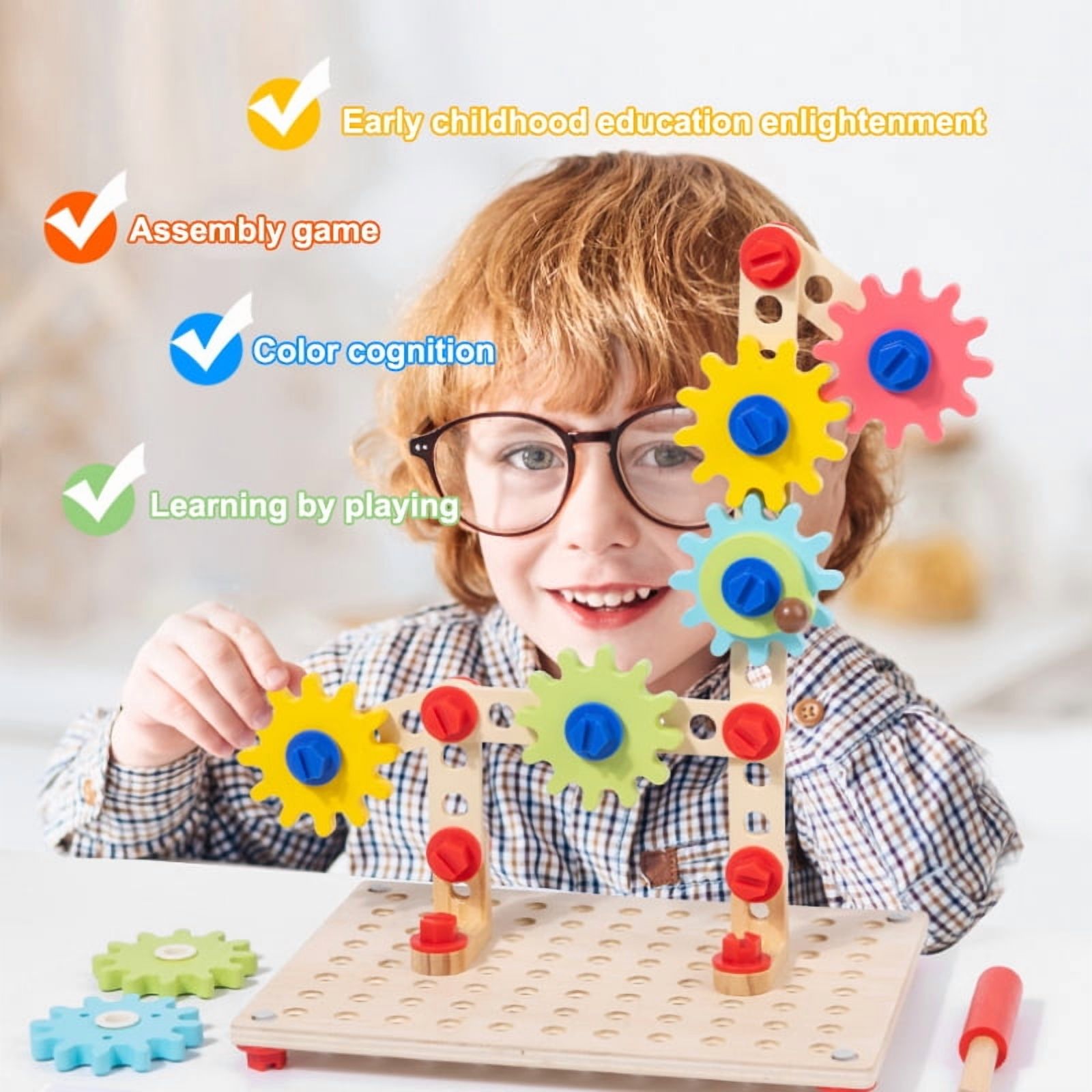 Agelkvoy Wooden Nut & Gear Building Blocks, 3D STEM Construction Puzzle Set, Educational Engineering Toy for Kids (Multicolor, 1 Set) elldh