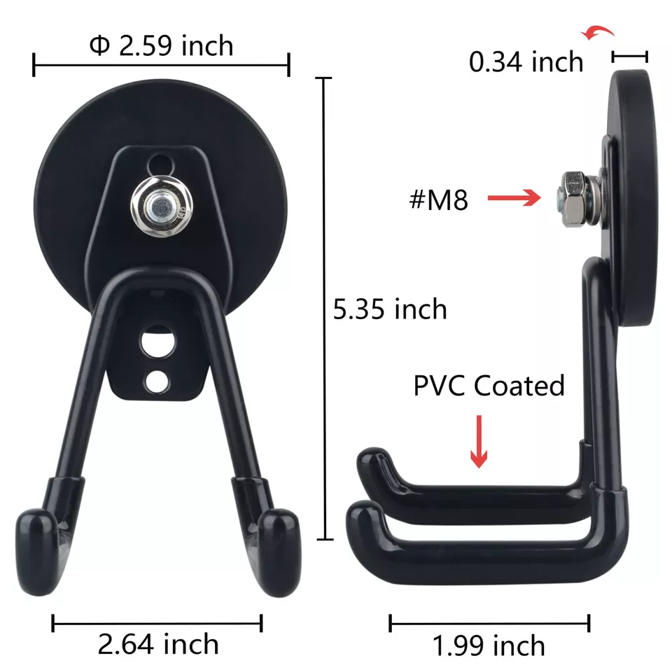 Knack Magnetic Hooks Heavy-Duty Garage Utility Hanger (Black, 2 Pack) w87n7