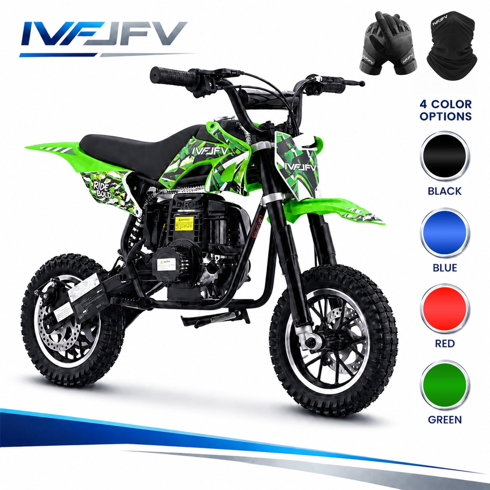 IVFJFV 39cc 4-Stroke Gas Dirt Bike for Beginners, Mini Off-Road Motorcycle with Disc Brakes and Rear Suspension (Green, 48 lb) 5981e