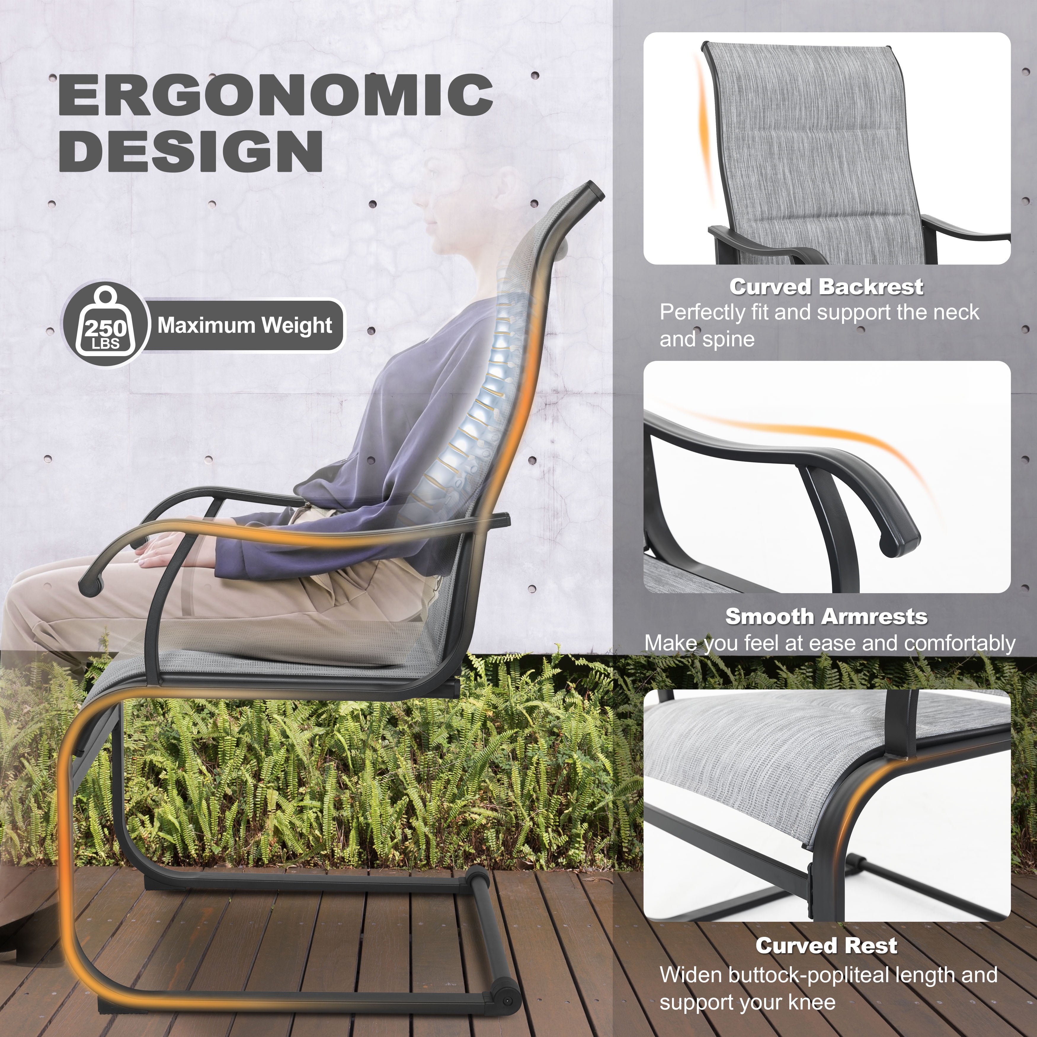 Nuu Garden 7 Piece Outdoor Dining Set, Padded Textilene Patio Chairs and 61 in Rectangular Table with Umbrella Hole (Grey & Black, 7 Piece Set) xlxqj