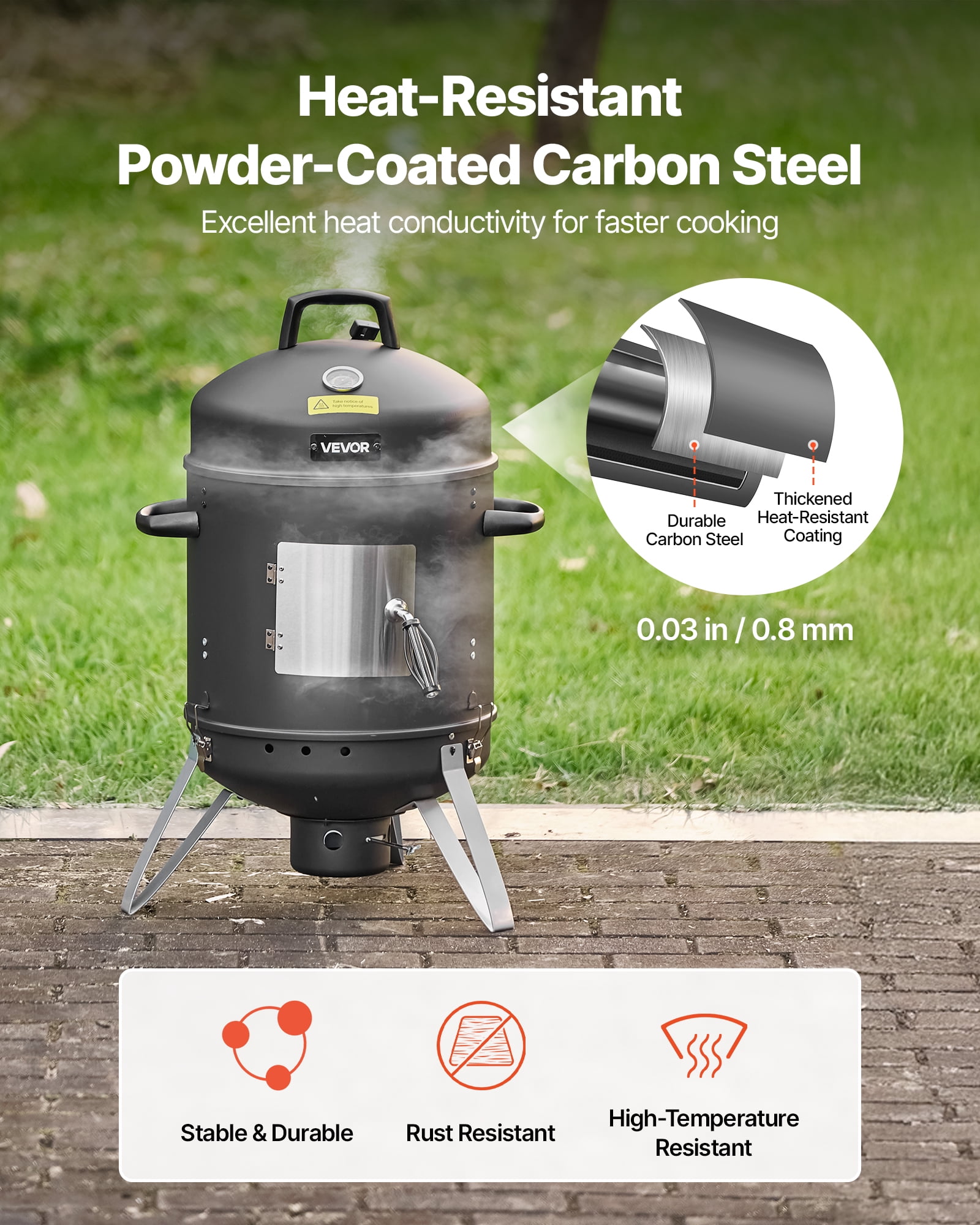 VEVOR Vertical Charcoal Smoker, 16 in BBQ Grill with Dual Grates, Temperature Gauge & Ash Tray (16 in) 18s53