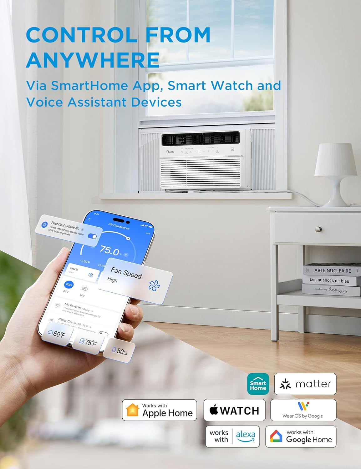 Midea 8,000 BTU Smart Inverter Window Air Conditioner (White, 350 Sq Ft Coverage) h8on2