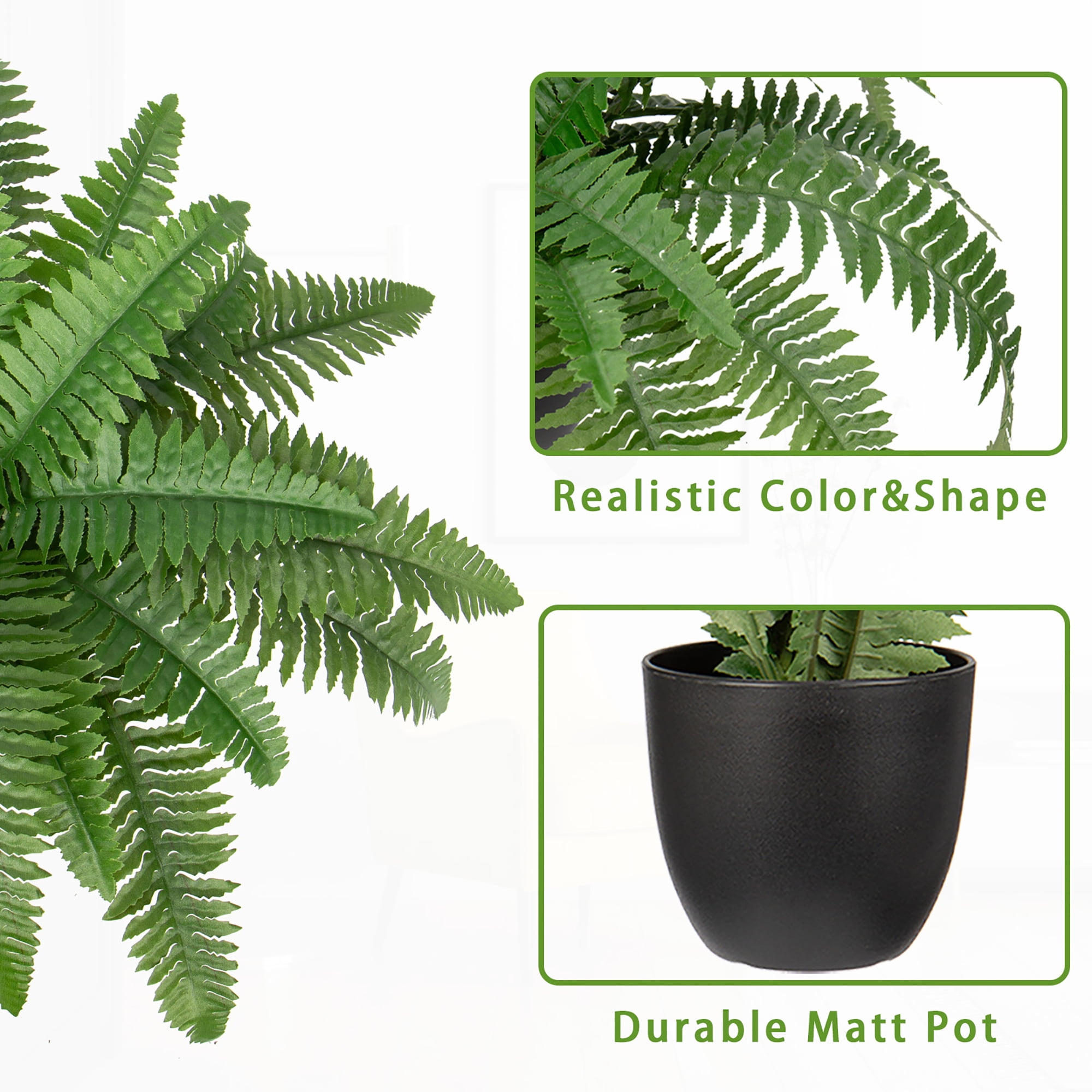 GnFlus Artificial Boston Fern Potted Plant for Home and Office Decor (Green, 9.8 in Tall) vja58