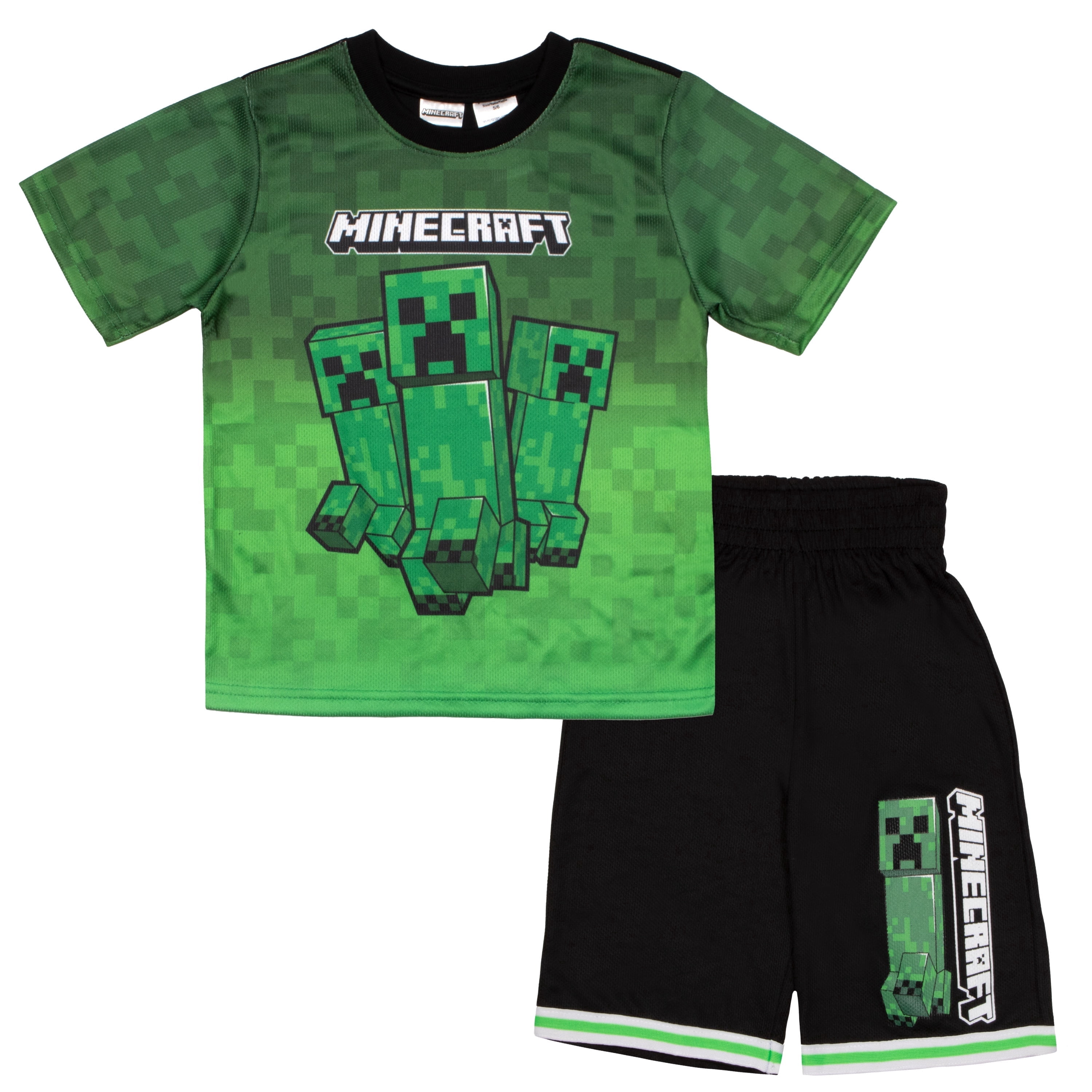 Minecraft Boys Creeper Athletic T-Shirt and Shorts 2-Piece Set (Green, Size 7-8) rznw3