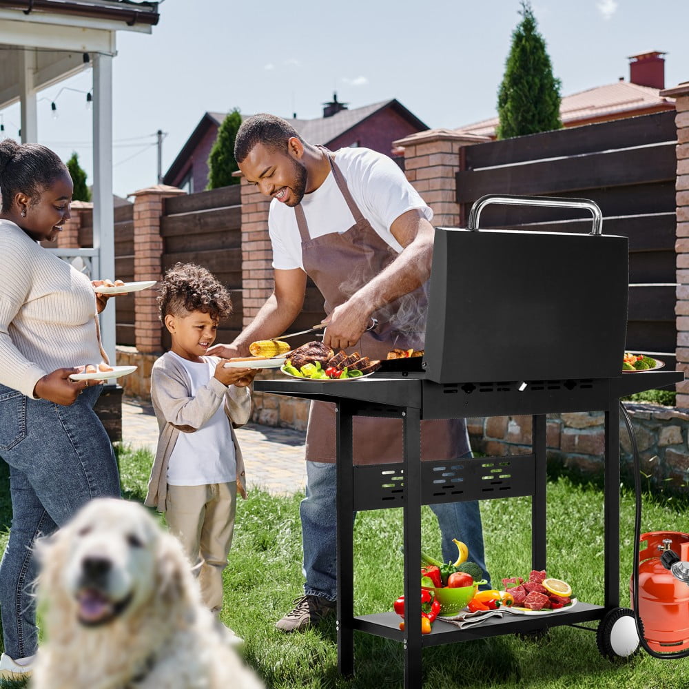 IVV 3-Burner Propane Gas Flat-Top Griddle, Outdoor Cooking Station with Side Shelves and Spice Rack (Black, 23.2 in x 14.2 in) nbwtq