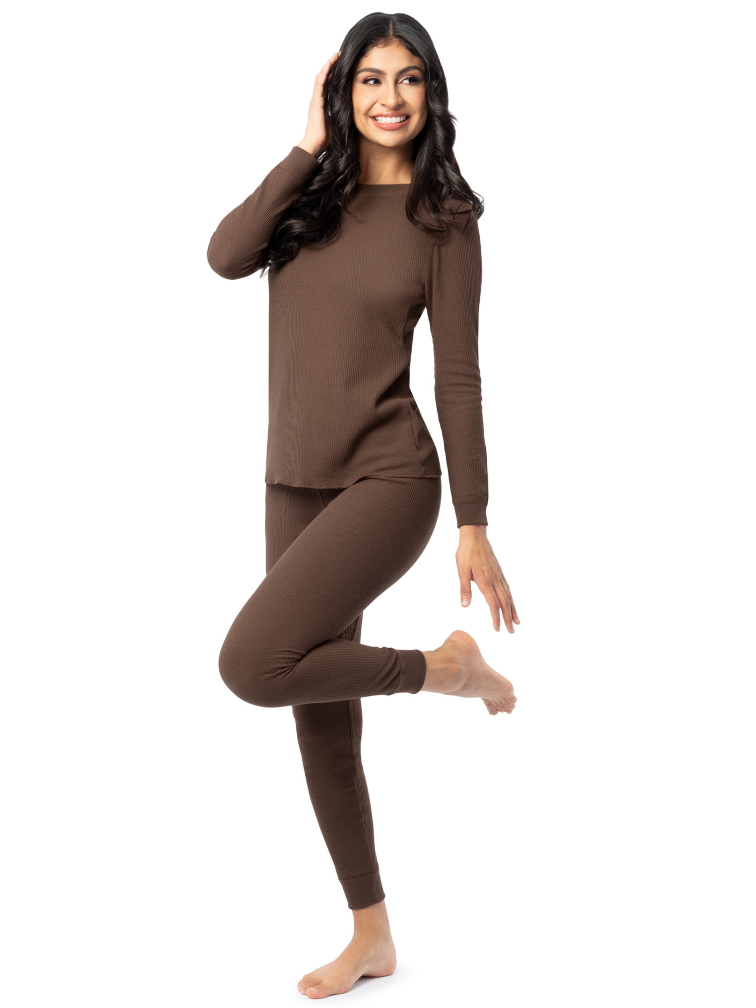 Fruit of the Loom Women's Recycled Waffle Thermal Top (Brown, XS) u779d