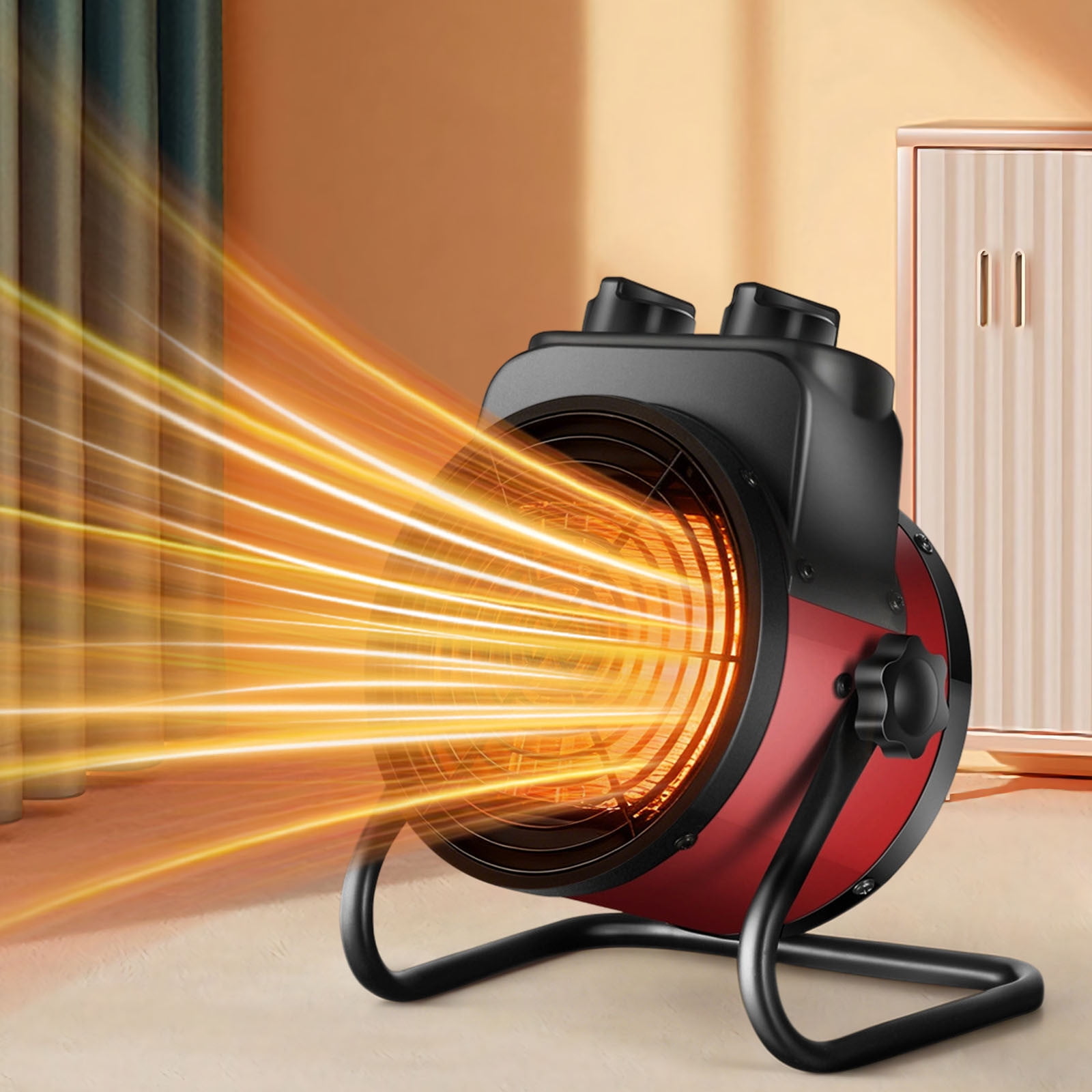 Vhogom 3000W Portable Electric Space Heater, Fast Heating Adjustable Angle Fan for Home Office and Garage (Yellow/Red, 3 lb) mipr8