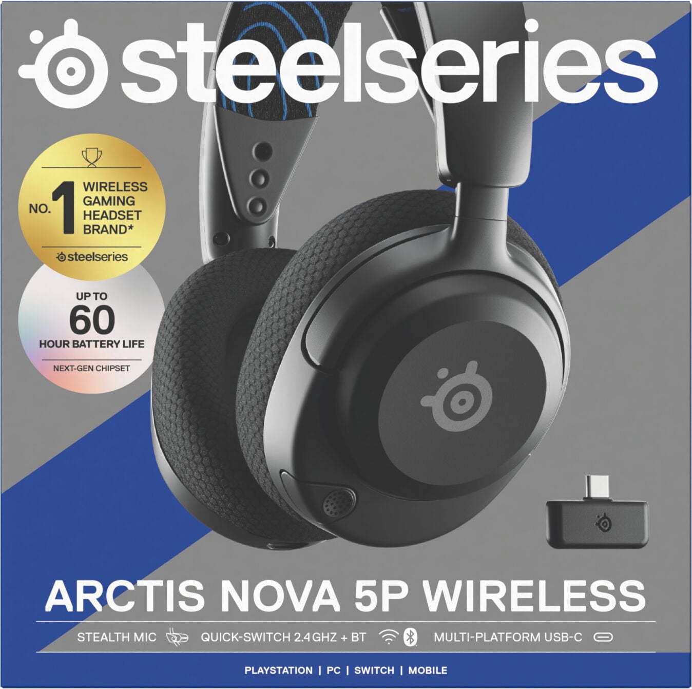 SteelSeries Arctis Nova 5P Wireless Gaming Headset, Multi-Platform Compatibility, High-Fidelity Audio (Black) 2ynd7