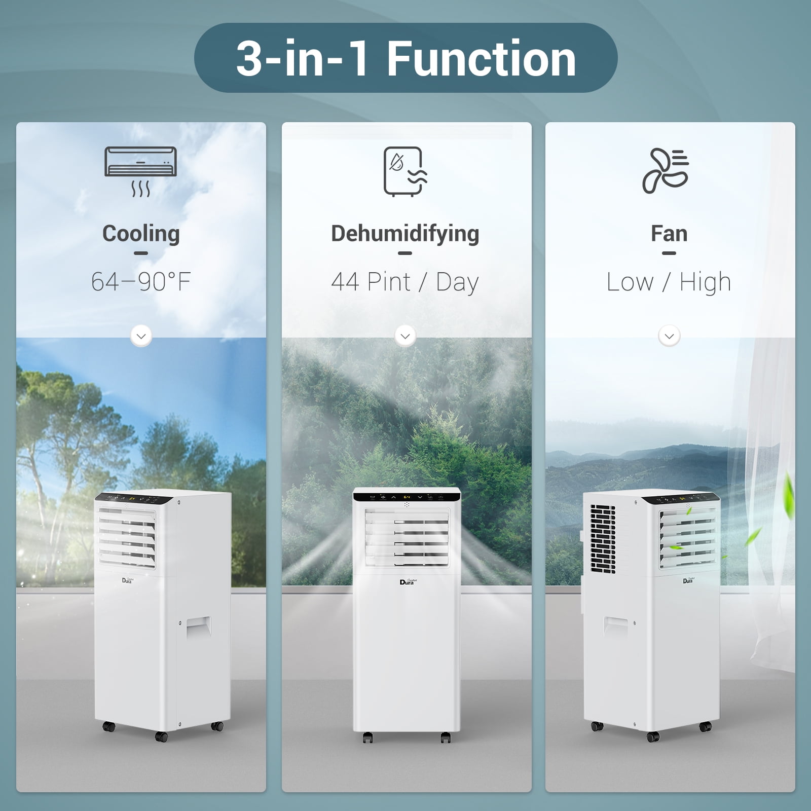 DuraComfort Portable Air Conditioner 8000 BTU, 3-in-1 AC Unit with Dehumidifier & Fan, Remote Control, 24-Hour Timer (Black, 200 Sq. Ft.) vbvi0