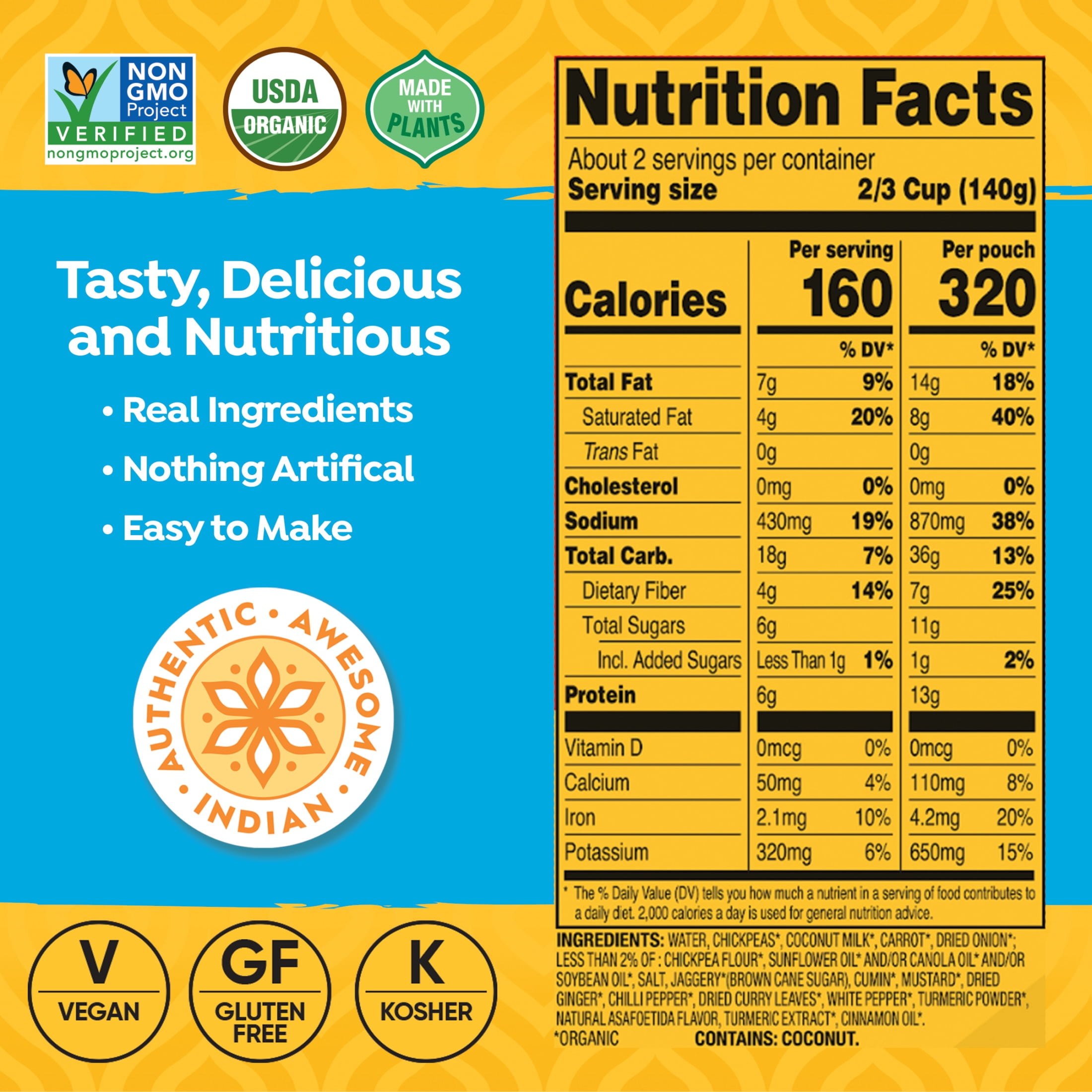 Tasty Bite Organic Coconut Chickpea & Turmeric Curry, Ready-to-Heat Meal (2 Pack, 10 oz) olh4b