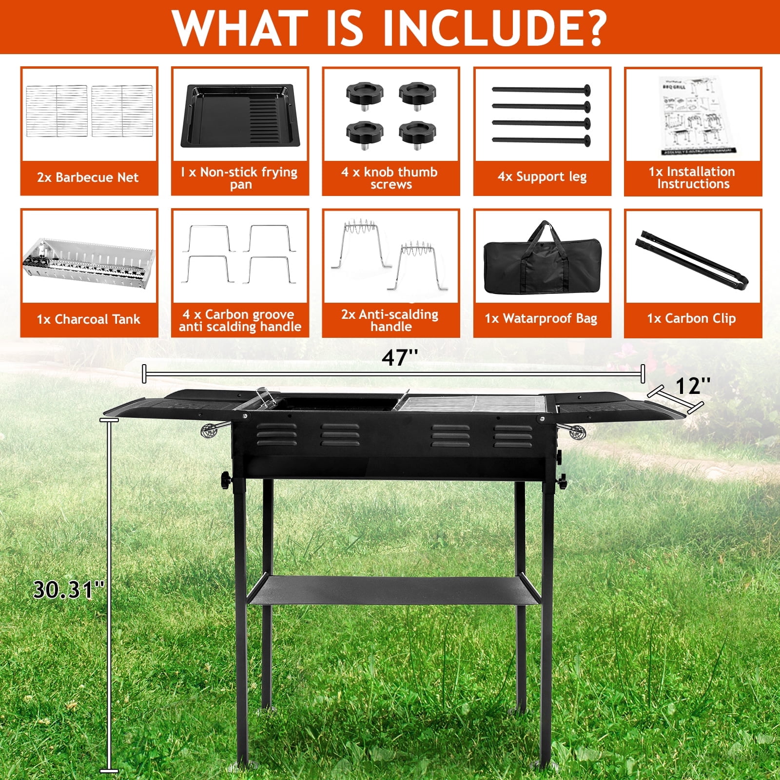 General Portable Charcoal Grill, Foldable Hibachi Barbecue Grill for Camping and Backyard (Black, 17 in x 11 in) iv7uf