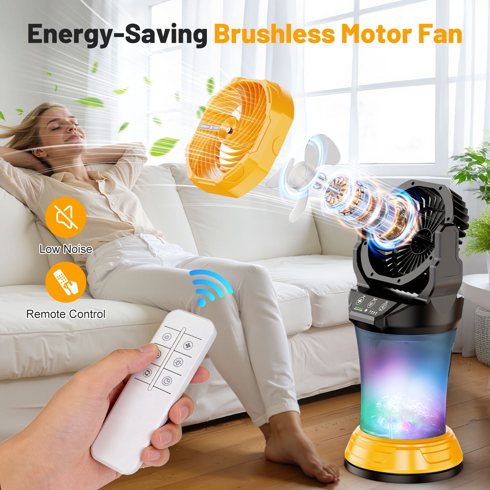 Fimilo Portable Misting Fan with RGB Light and 2L Water Tank (Yellow, 17.2 in) cibkb
