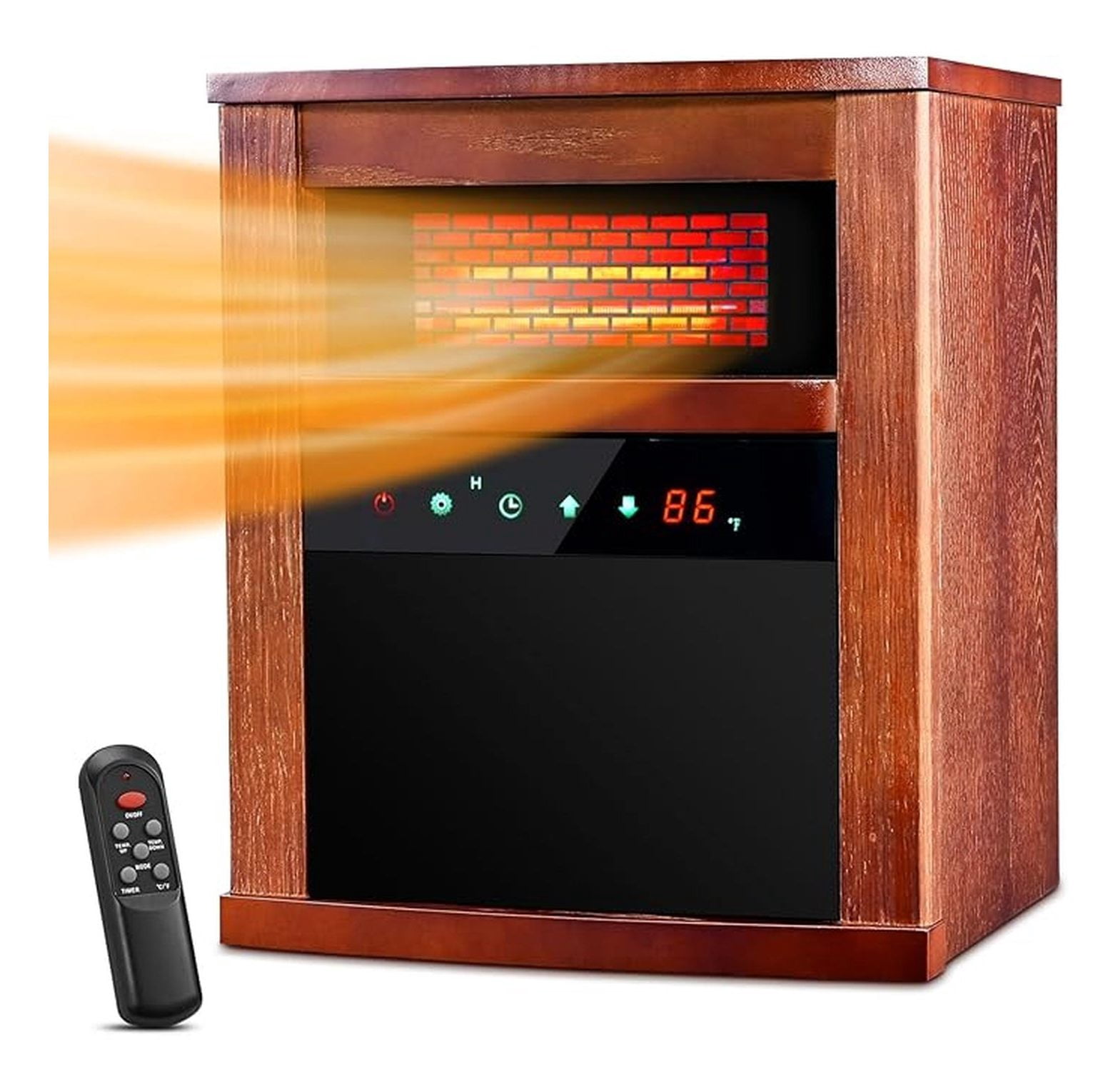HHZFWAL Electric Space Heater, 1500W Infrared Portable Room Heater with Thermostat and Remote Control (Wood Grain, 1 Unit) baemy