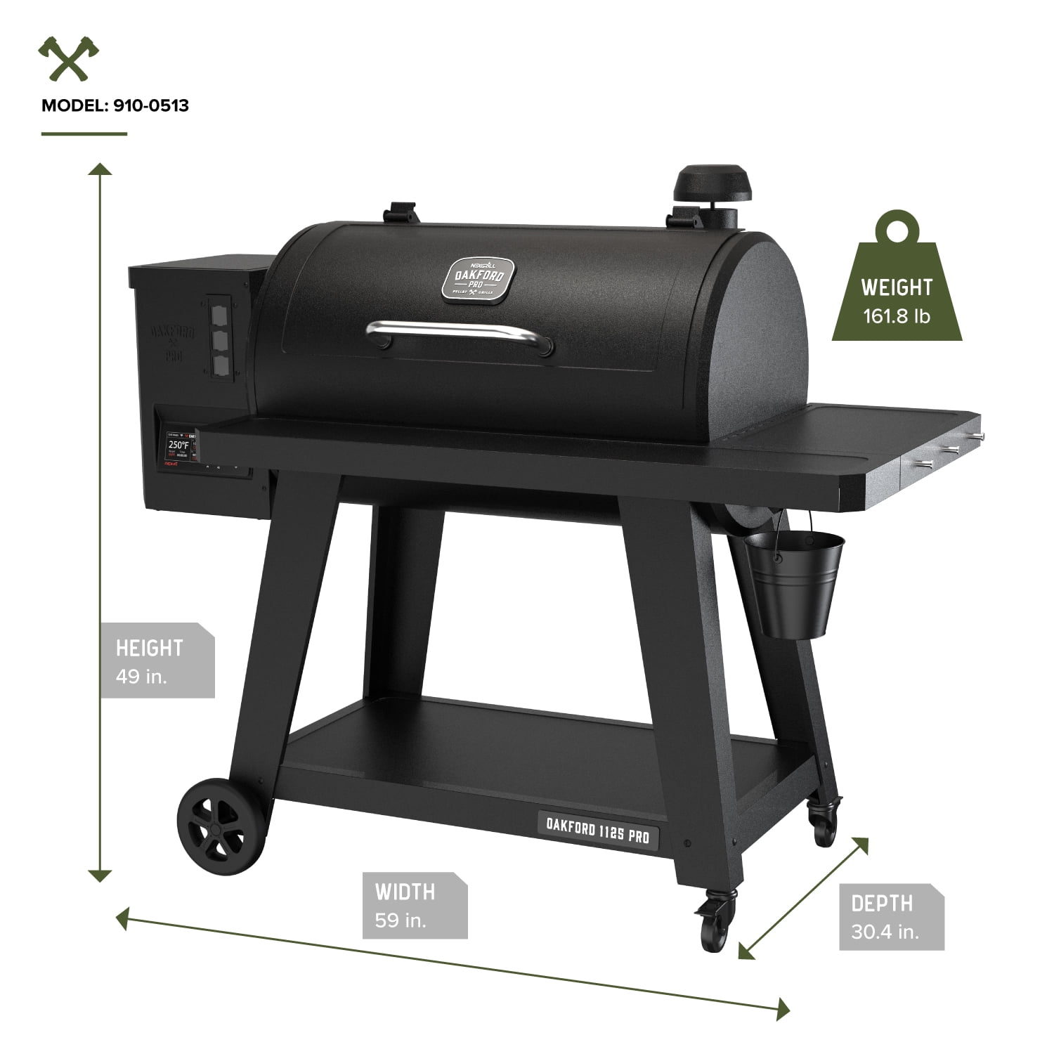 Nexgrill Oakford 1125 Pro Pellet Grill, Heavy-Duty Smoker with Bluetooth Connectivity and 1069 sq in Cooking Area (Black, 32 lb Hopper) 6jjw6