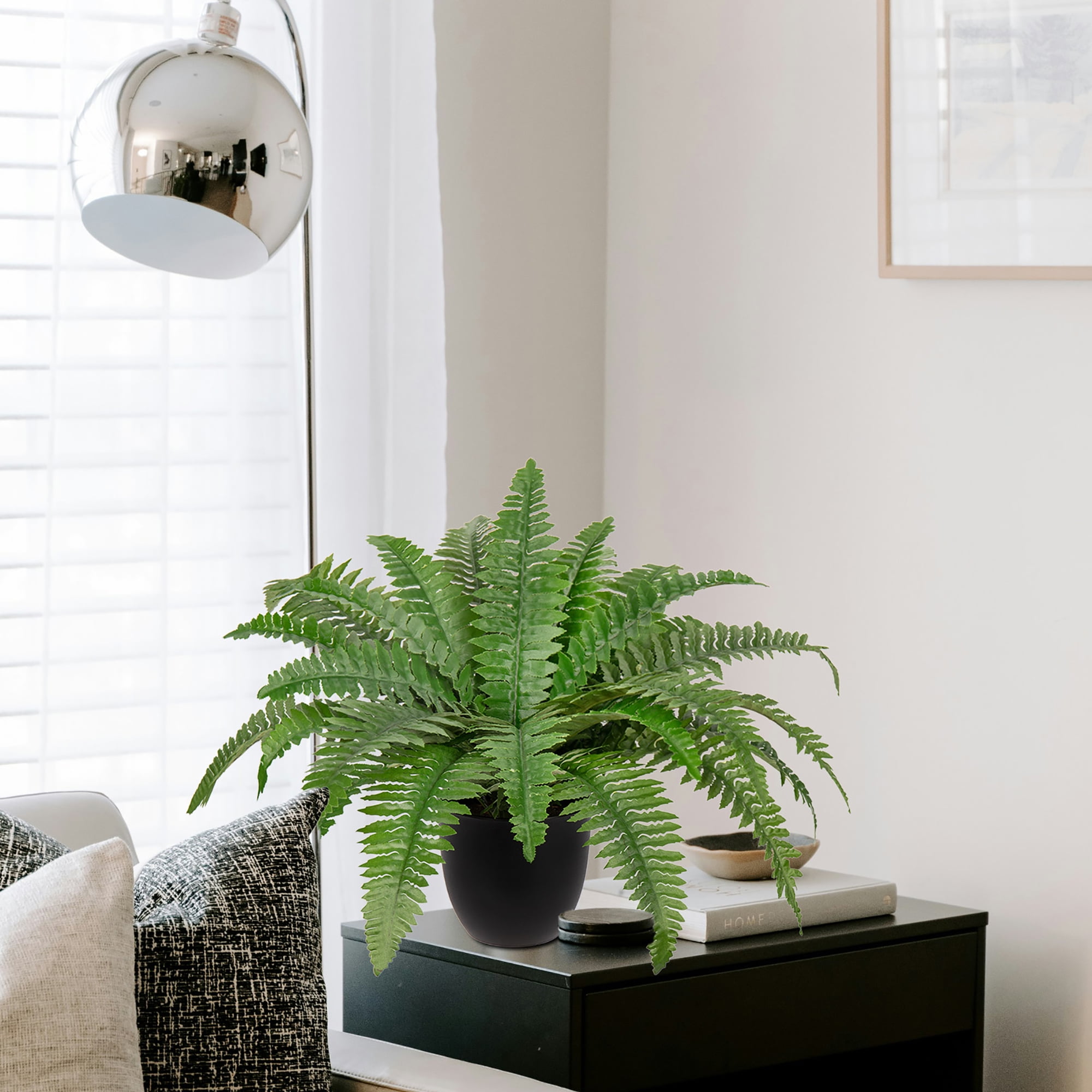 GnFlus Artificial Boston Fern Potted Plant for Home and Office Decor (Green, 9.8 in Tall) vja58