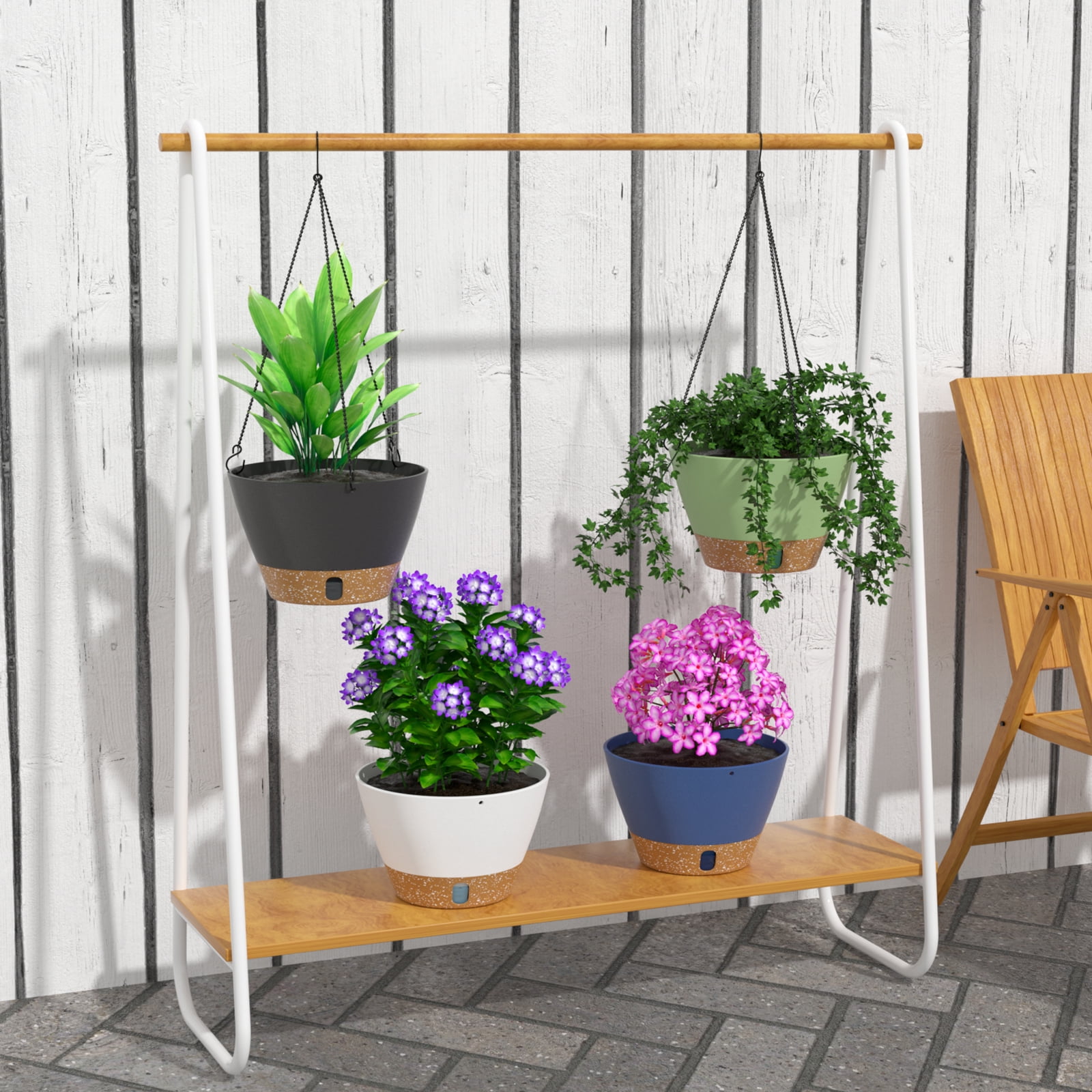 Fiason Self-Watering Hanging Planters with Drainage and Chain Hanger (Black, 8 in, 2 Pack) sup0q