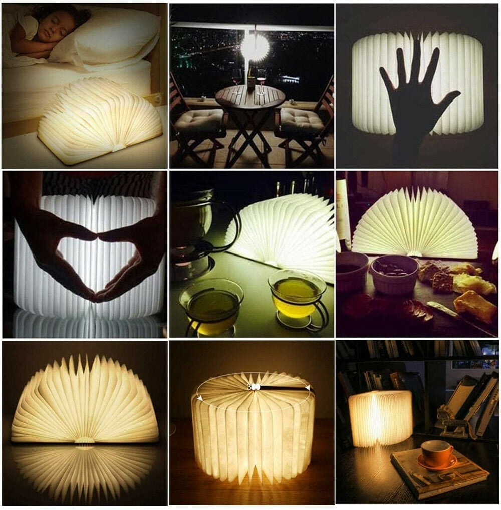 Glam Hobby Wooden Book Lamp Folding Portable LED Desk Light (Brown, 8 in) 3l4wm