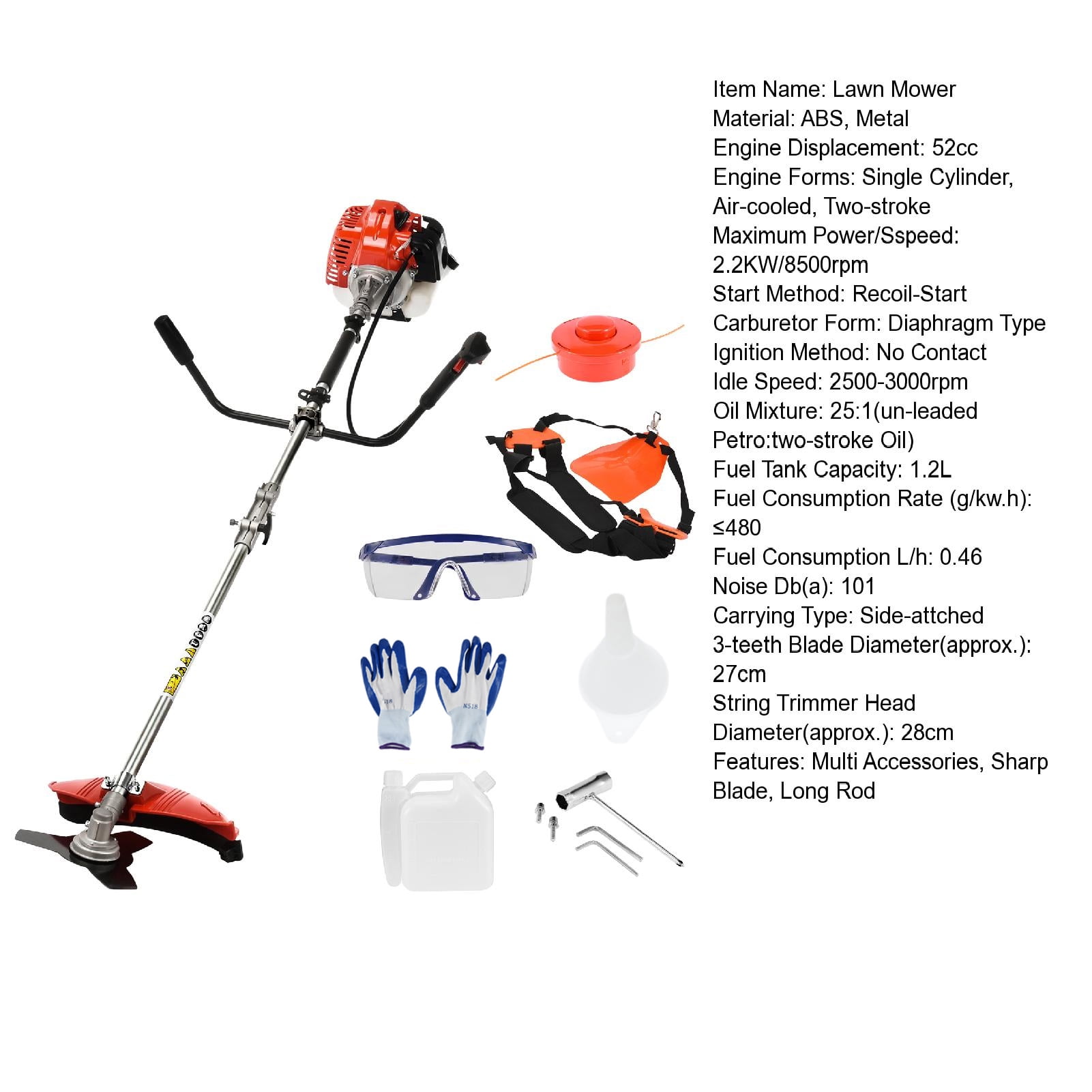 ZKSM 3-in-1 Gas String Trimmer and Brush Cutter, 52cc 2-Cycle Engine with Shoulder Strap (Orange, 52cc) 69fwi