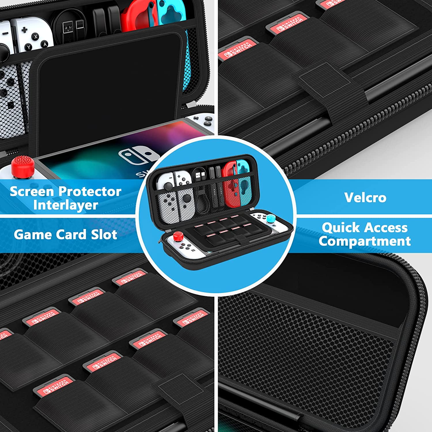 HEYSTOP Nintendo Switch Carrying Case, Protective Travel Organizer with 8 Game Card Slots (Black, 10.2 in x 4.7 in x 2.2 in) aursq
