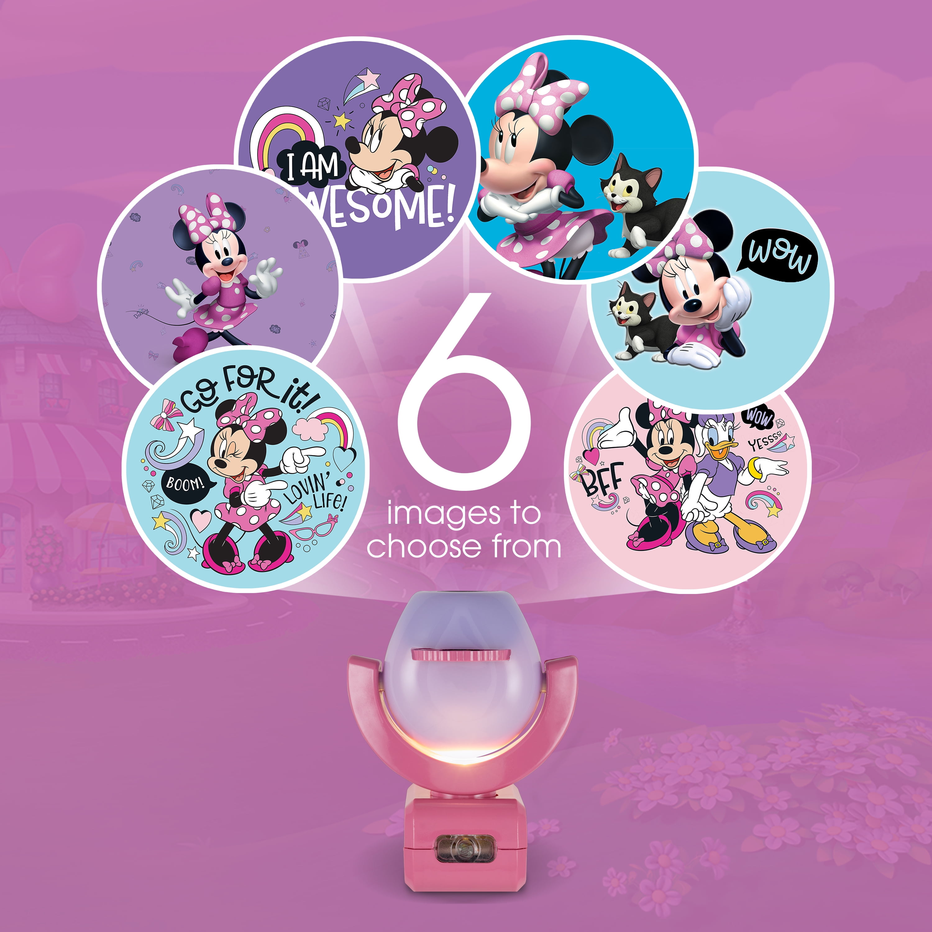 Disney Minnie Mouse Projectables LED Night Light, 6-Image Projection, Light Sensing (Pink, 7.25 in x 1.65 in) xaz2j